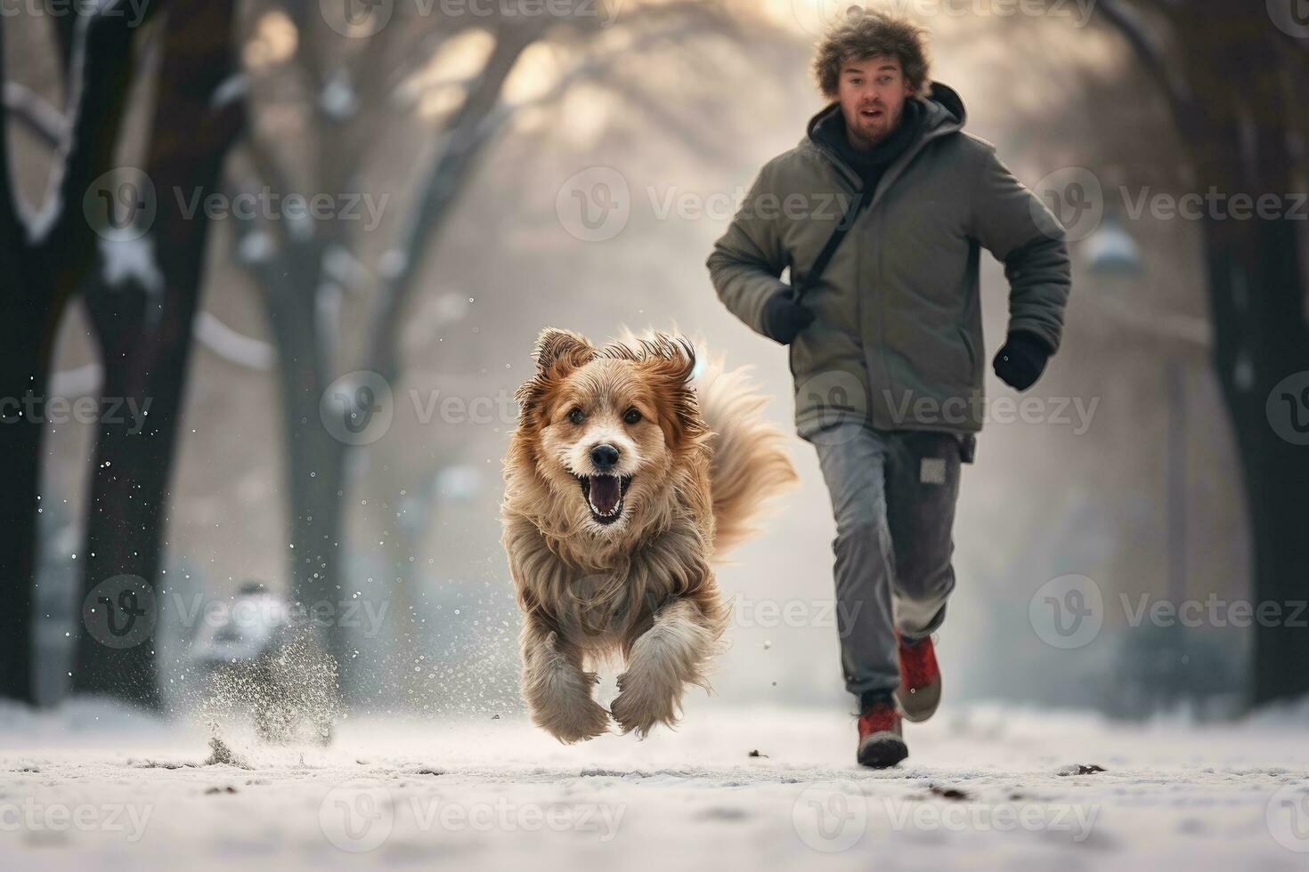 ai gegenereerd de fotoshoot van een gelukkig hond loopt met haar eigenaar in de park, ai generatief foto