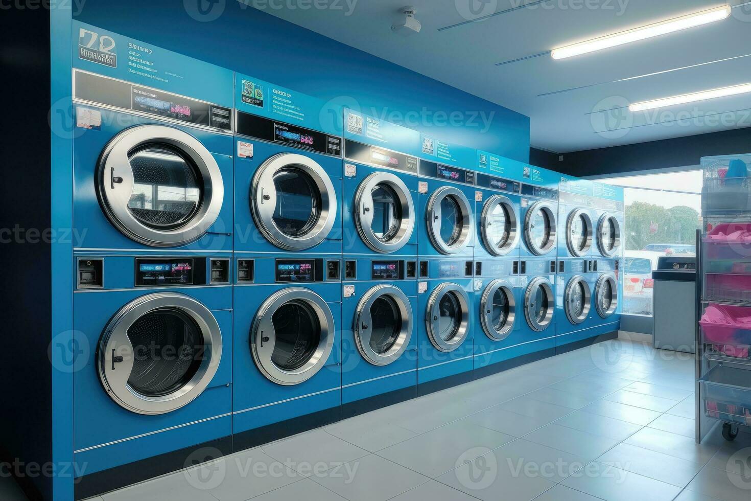 ai gegenereerd kleren in mand Bij wasserij winkel met modern het wassen machine .generatief ai foto