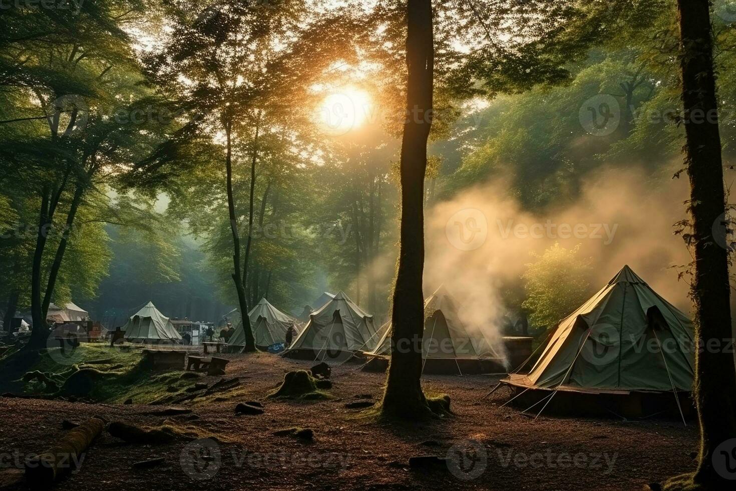 ai gegenereerd milieuvriendelijk camping in dicht Woud duurzame leven en natuur behoud foto