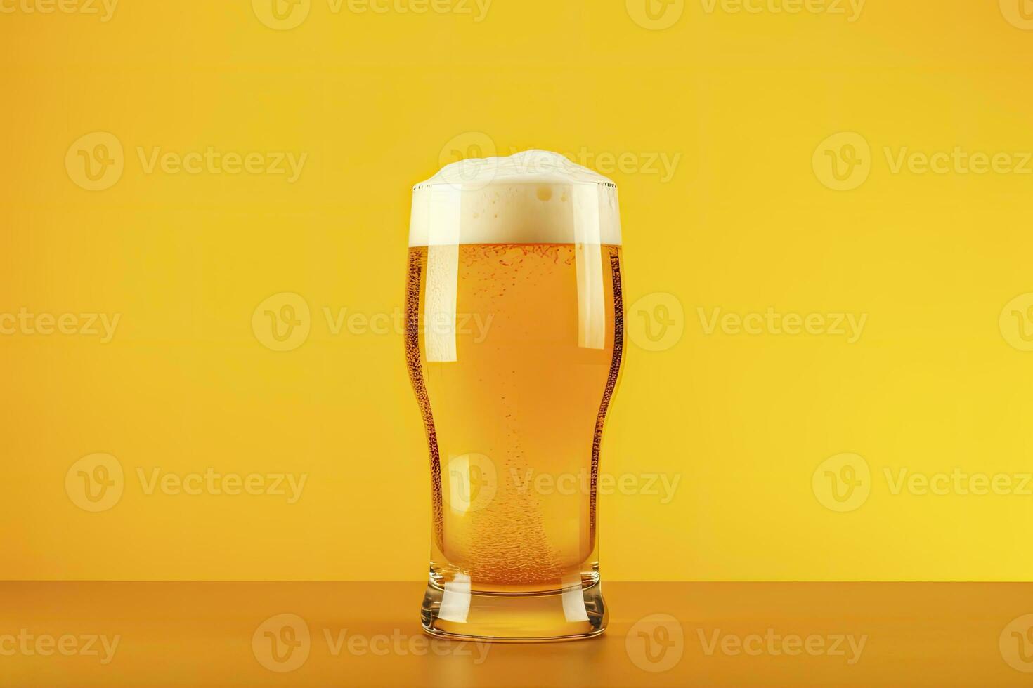 ai gegenereerd bier glas met vol bier geïsoleerd met een geel achtergrond. ai gegenereerd foto