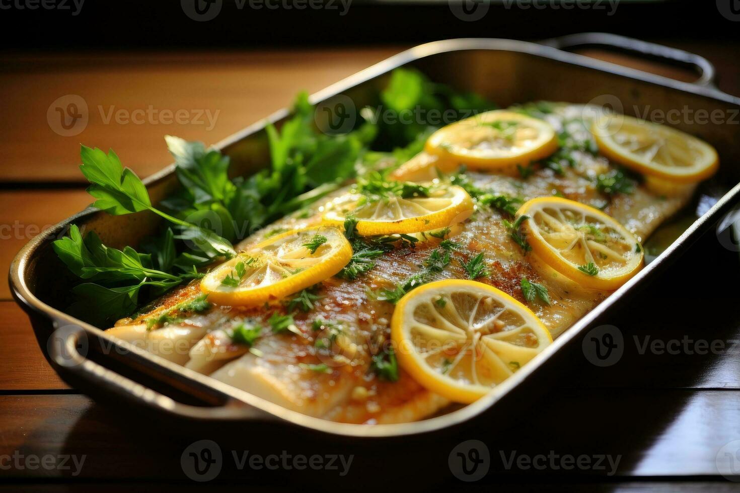 ai gegenereerd tilapia vis gebakken met knoflook en citroen foto