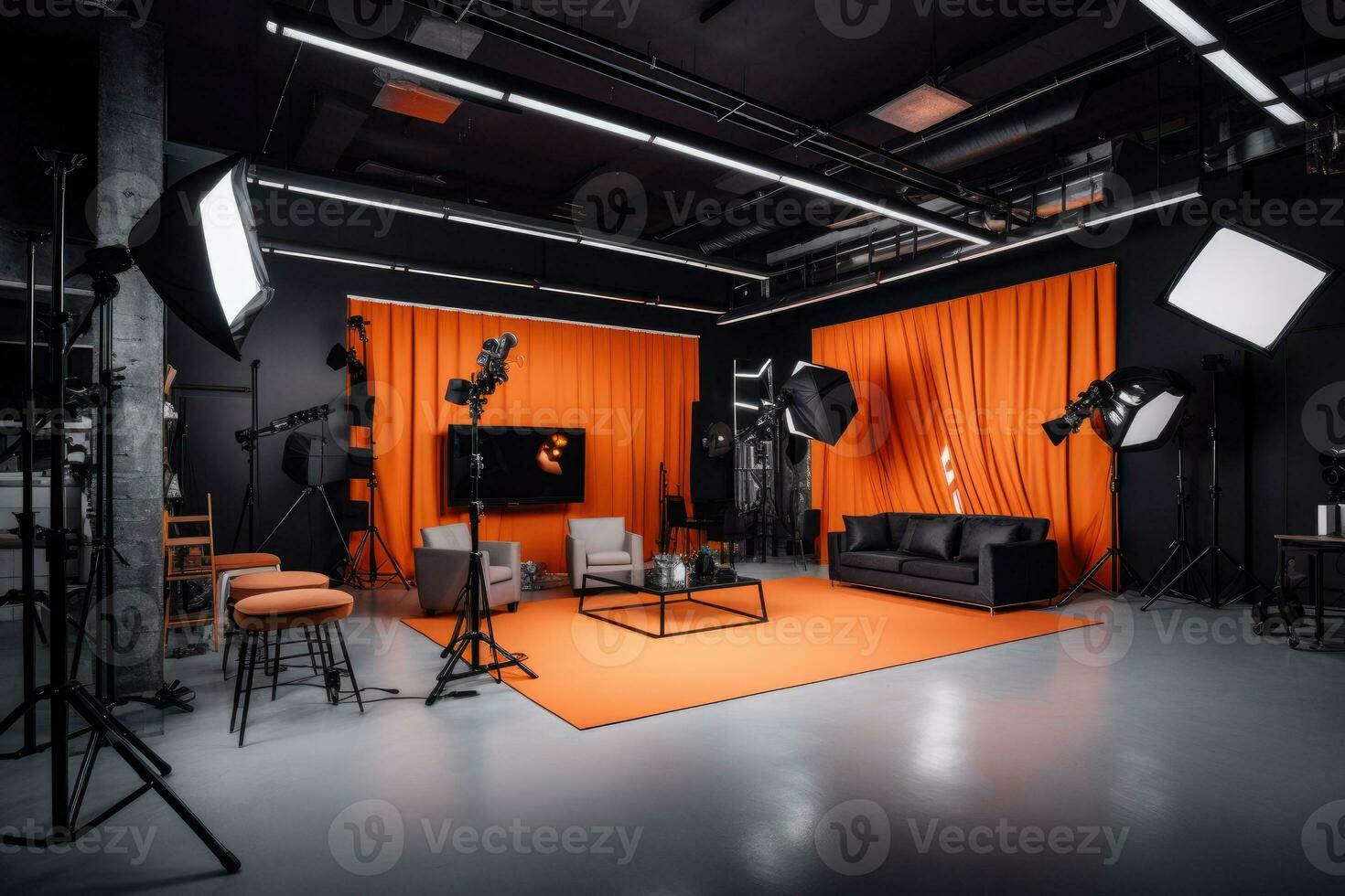 ai gegenereerd interieur van modern foto studio met professioneel uitrusting