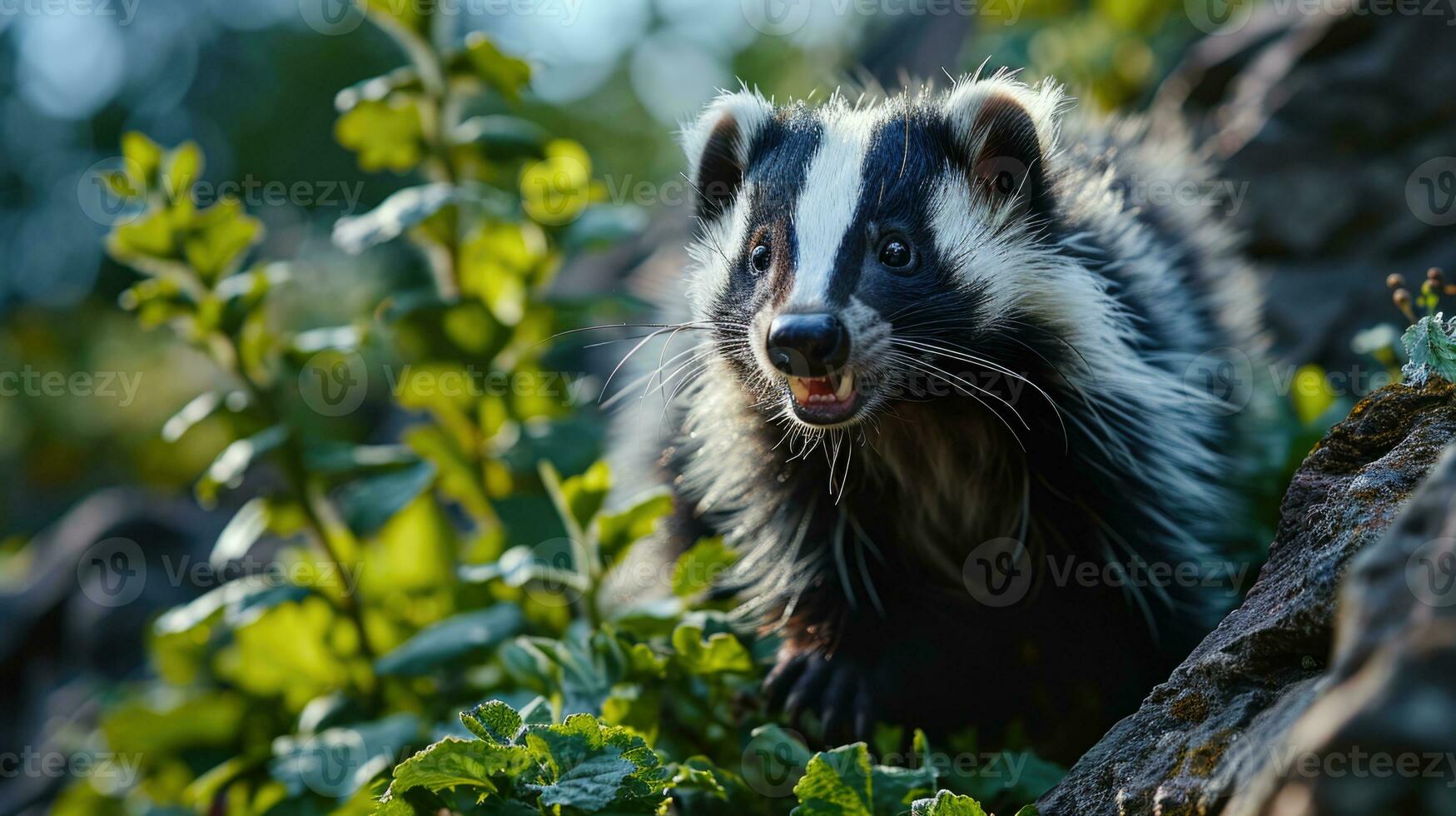 ai gegenereerd portret van een stinkdier in de Woud, dichtbij omhoog. dier hondsdolheid. foto