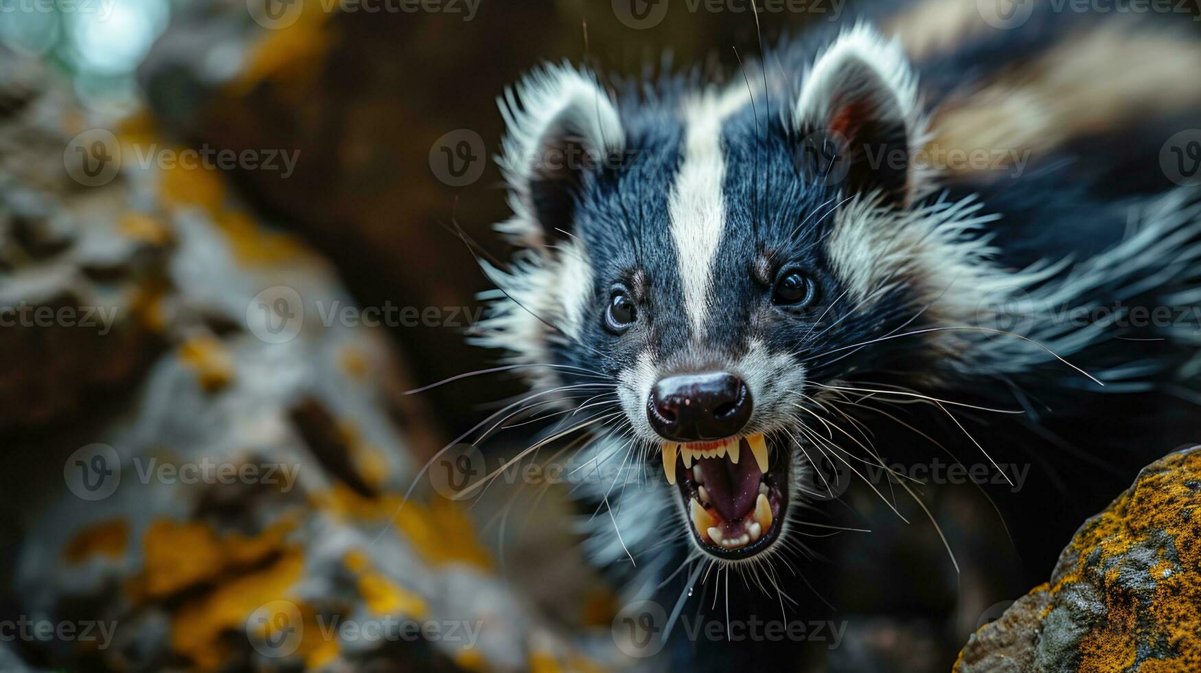 ai gegenereerd portret van een stinkdier in de Woud, dichtbij omhoog. dier hondsdolheid. foto