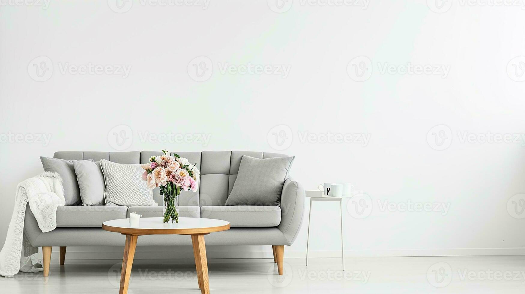 ai gegenereerd leven kamer interieur ontwerp met sofa minimaal esthetisch 3d weergegeven foto