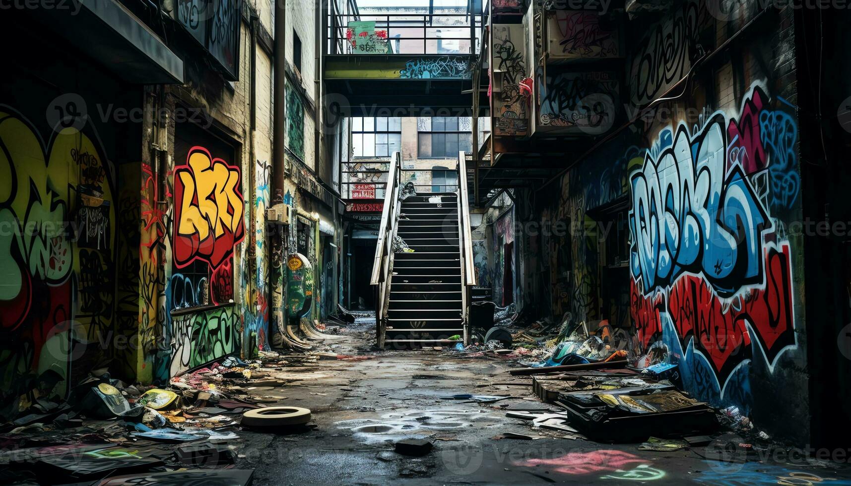 ai gegenereerd onthulling de levendig tapijtwerk van stedelijk exploratie foto