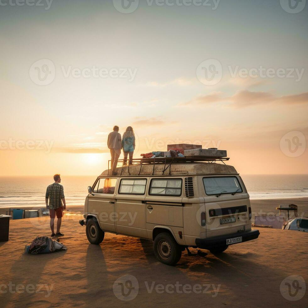 ai gegenereerd reizen met camper busje foto