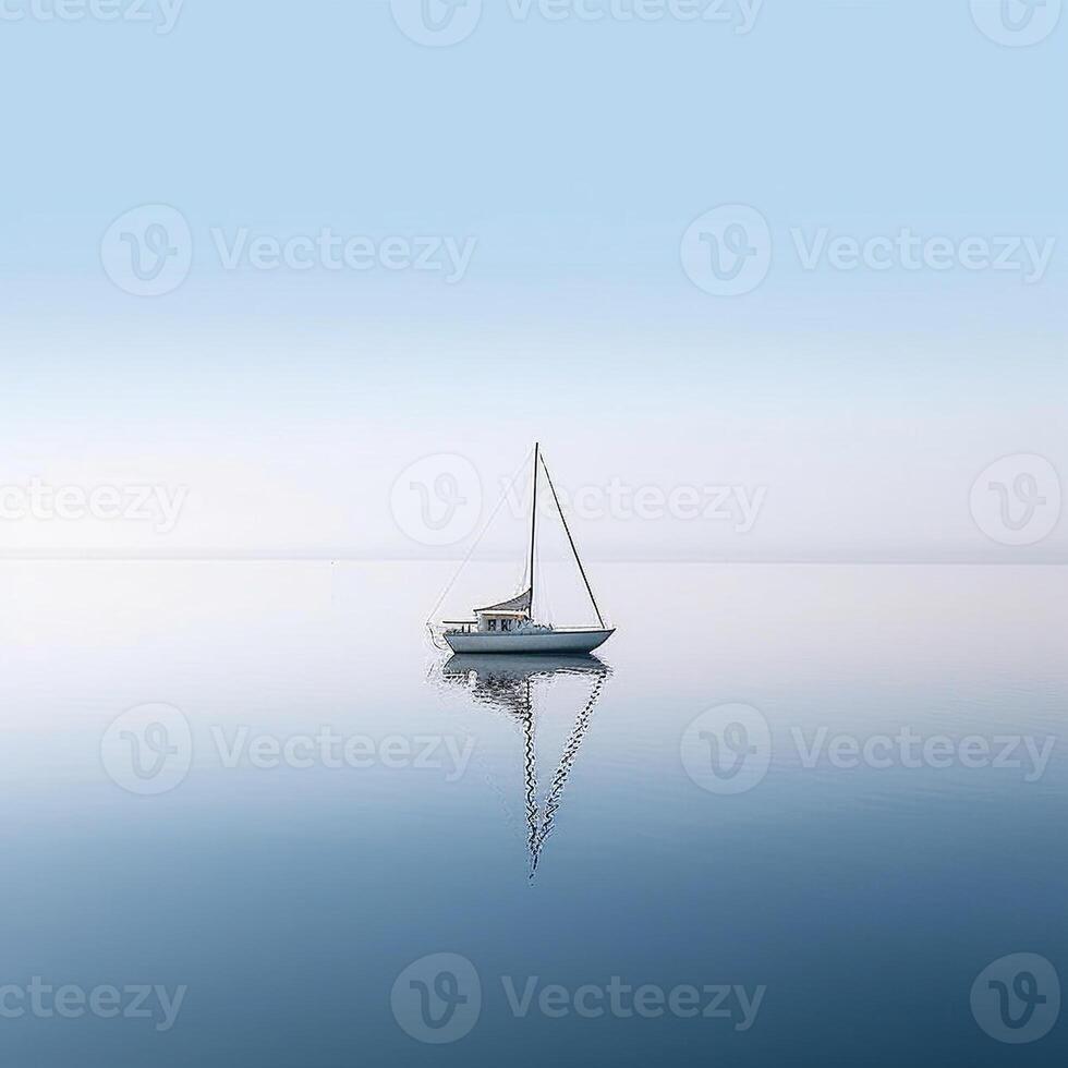 ai gegenereerd minimalistische foto een schip Aan zee