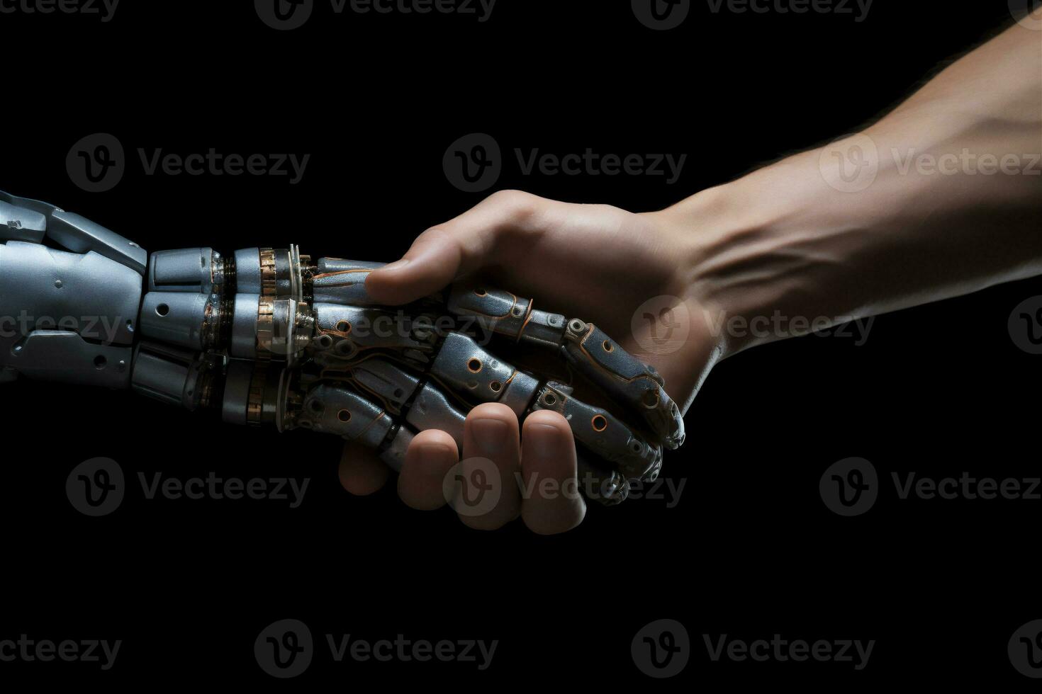 ai gegenereerd robot hand- beven menselijk hand- geïsoleerd Aan zwart achtergrond. hoog kwaliteit foto