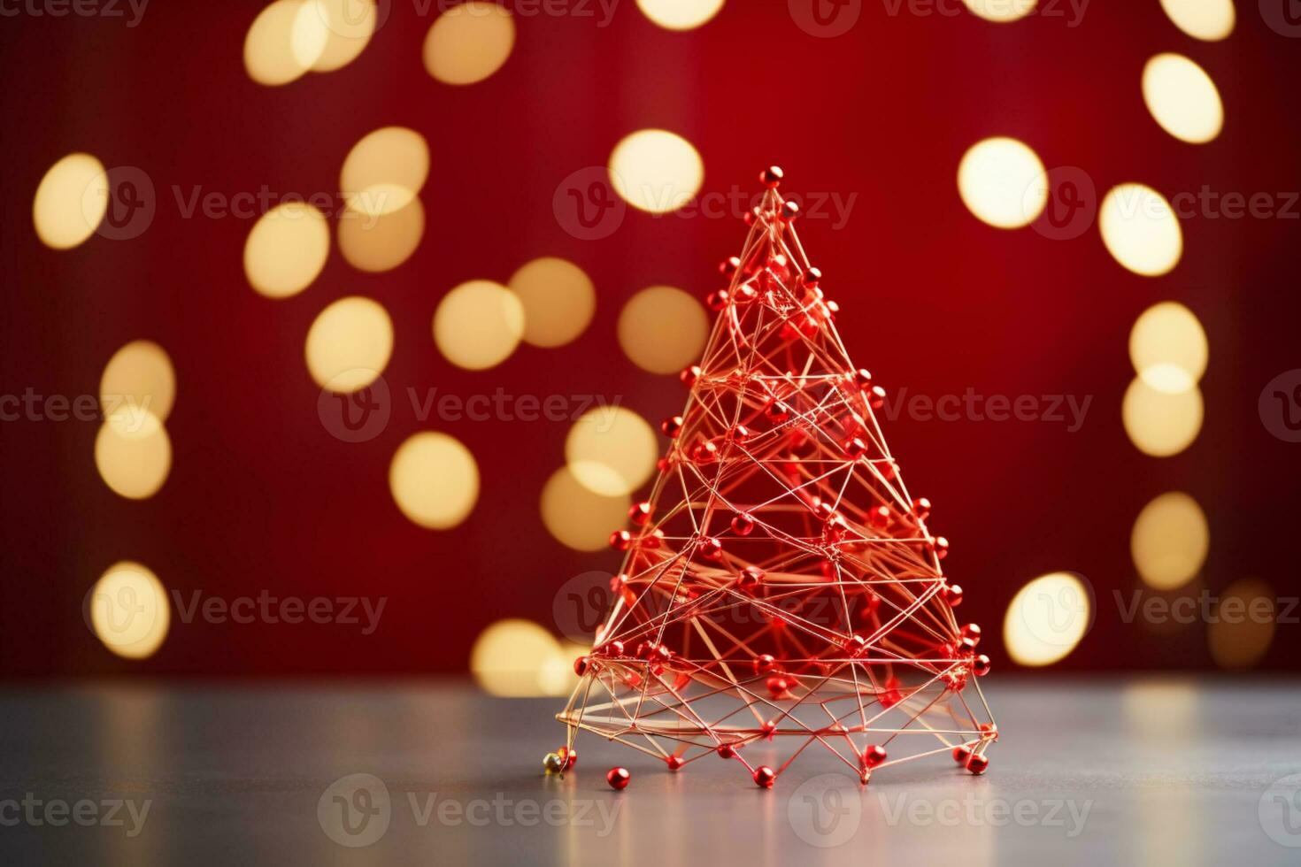 ai gegenereerd rood Kerstmis boom gemaakt omhoog met papier klem en draad bokeh wazig achtergrond kopiëren ruimte foto