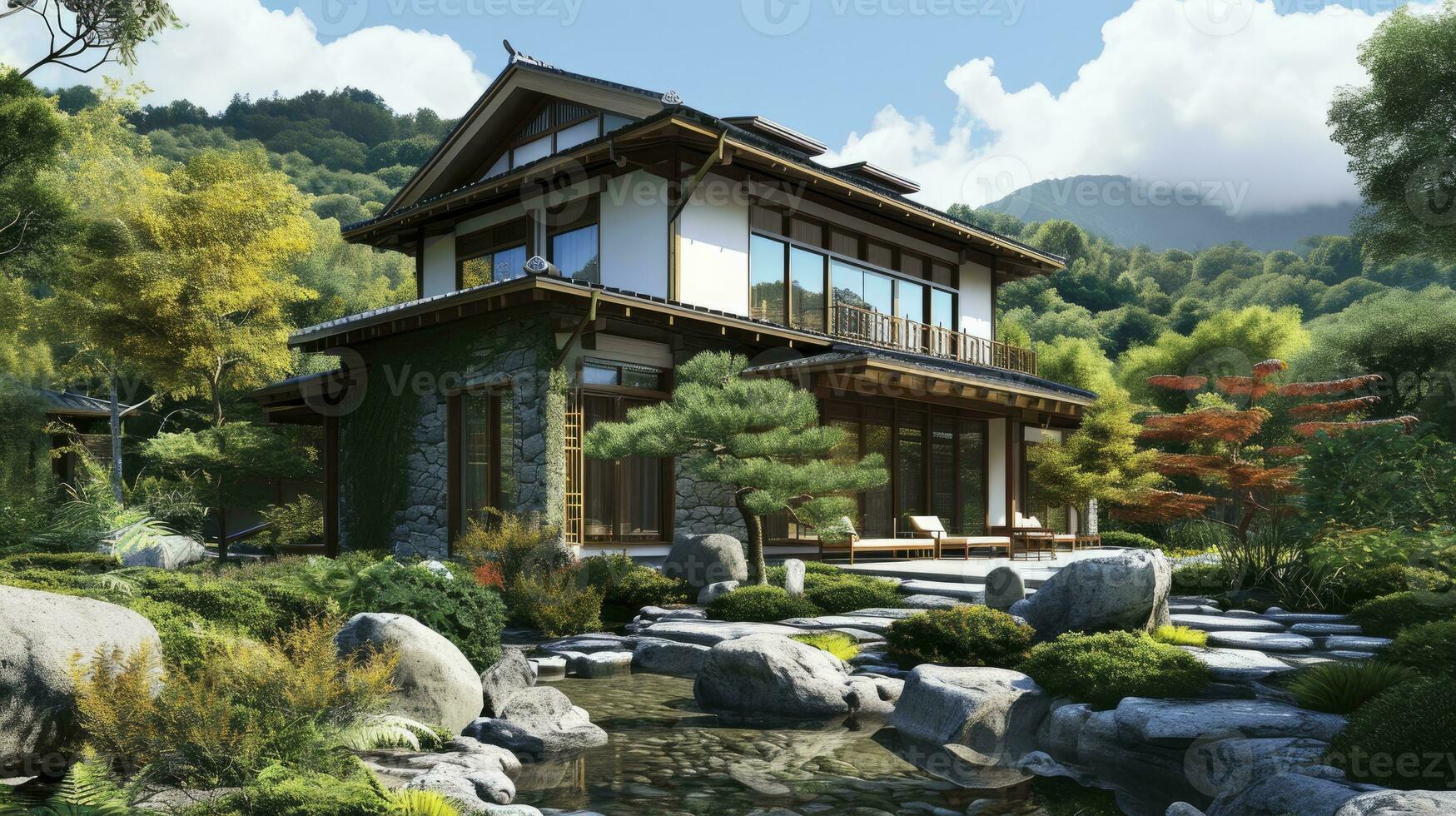 ai gegenereerd Japans klassiek stijl huis ontwerp foto