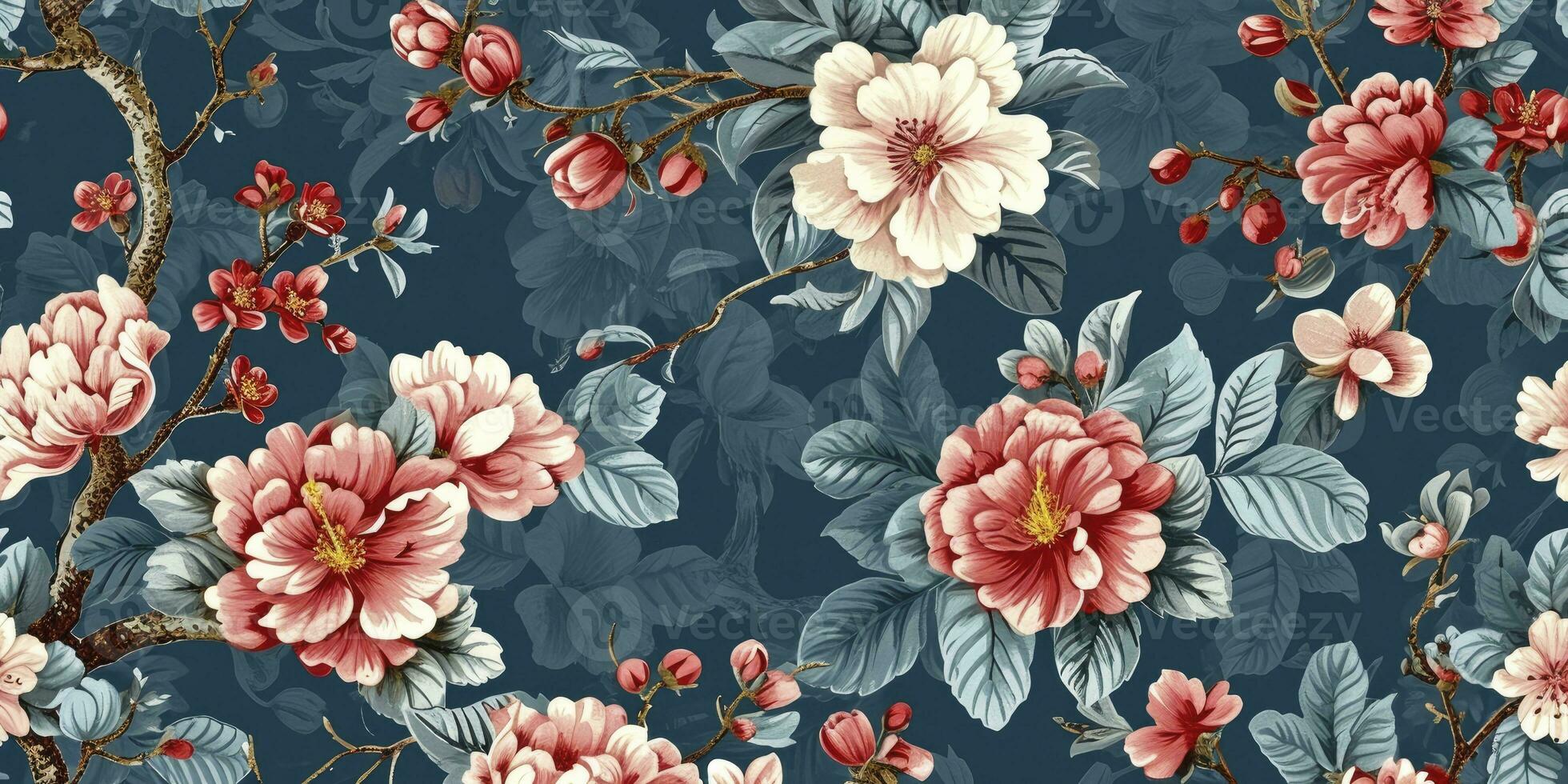 ai gegenereerd Aziatisch achtergrond, oosters Japans en Chinese stijl abstract patroon achtergrond ontwerp met botanisch bloemen versieren in waterverf foto