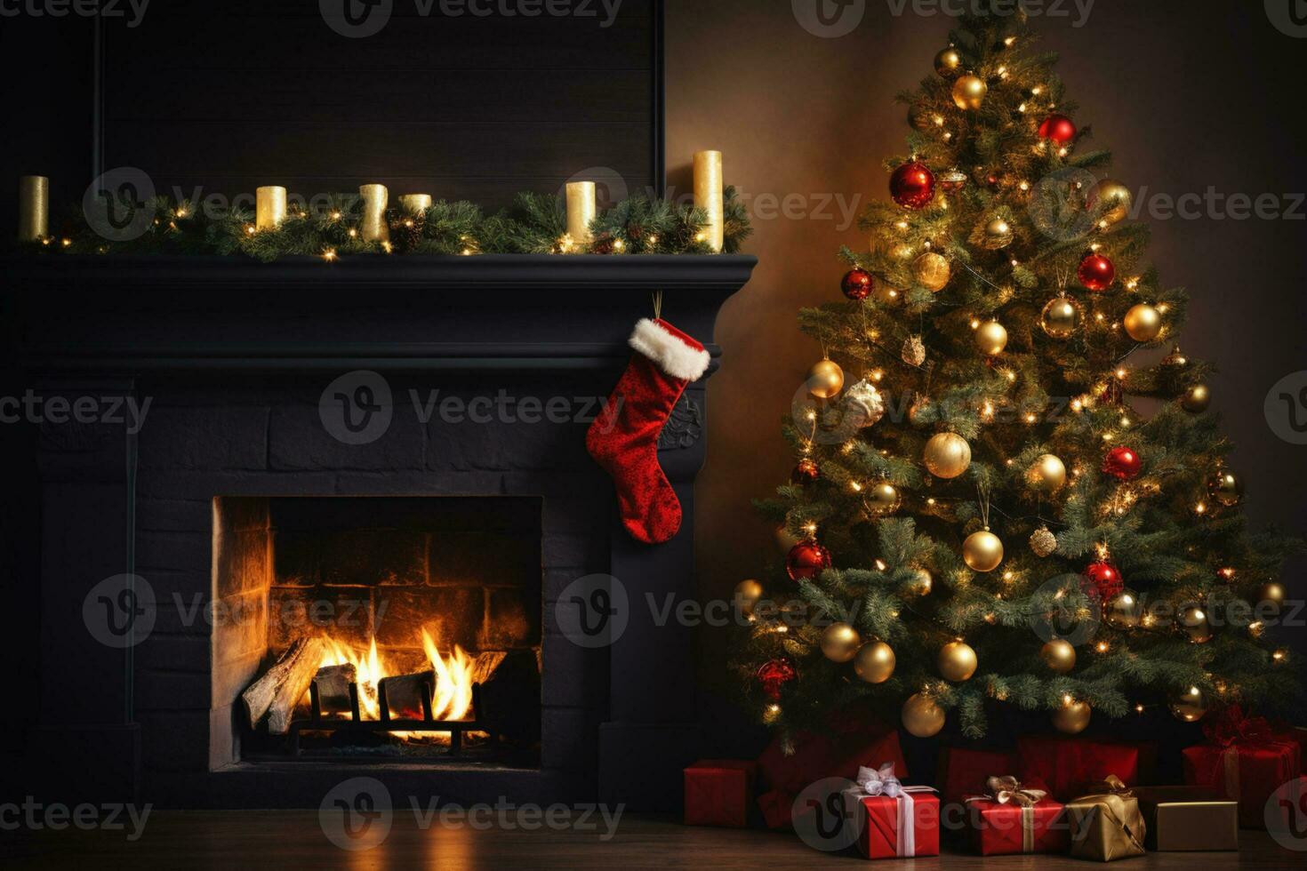 ai gegenereerd visie van prachtig versierd Kerstmis boom in huis foto