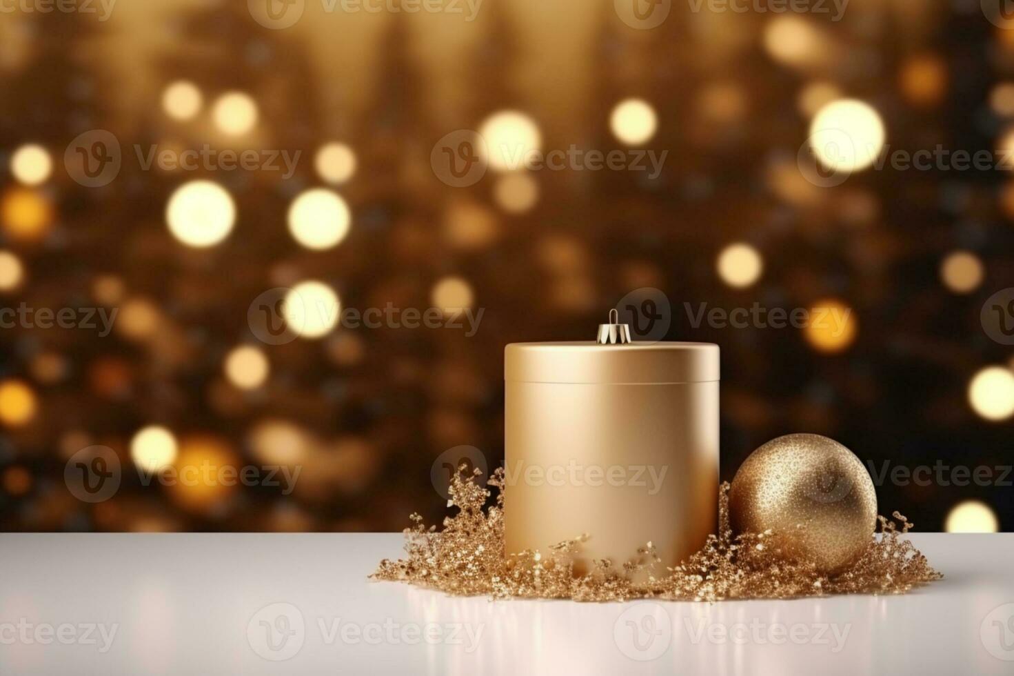 ai gegenereerd vrolijk Kerstmis 3d weergegeven gouden podium Scherm voor evenement foto
