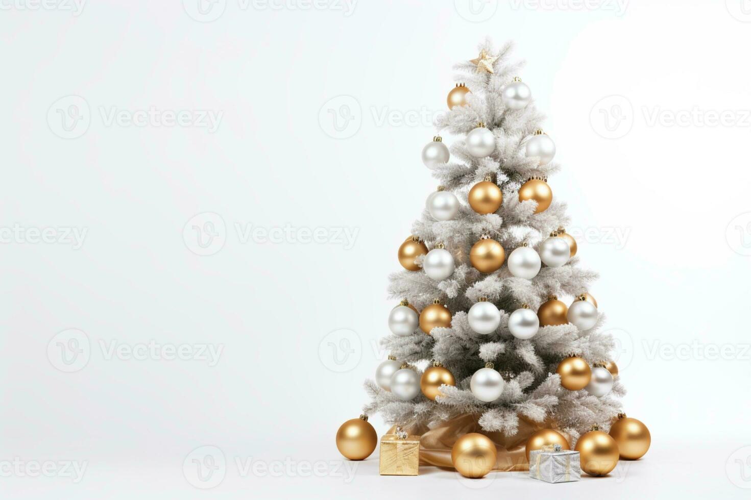 ai gegenereerd versierd Kerstmis boom Aan wit achtergrond foto