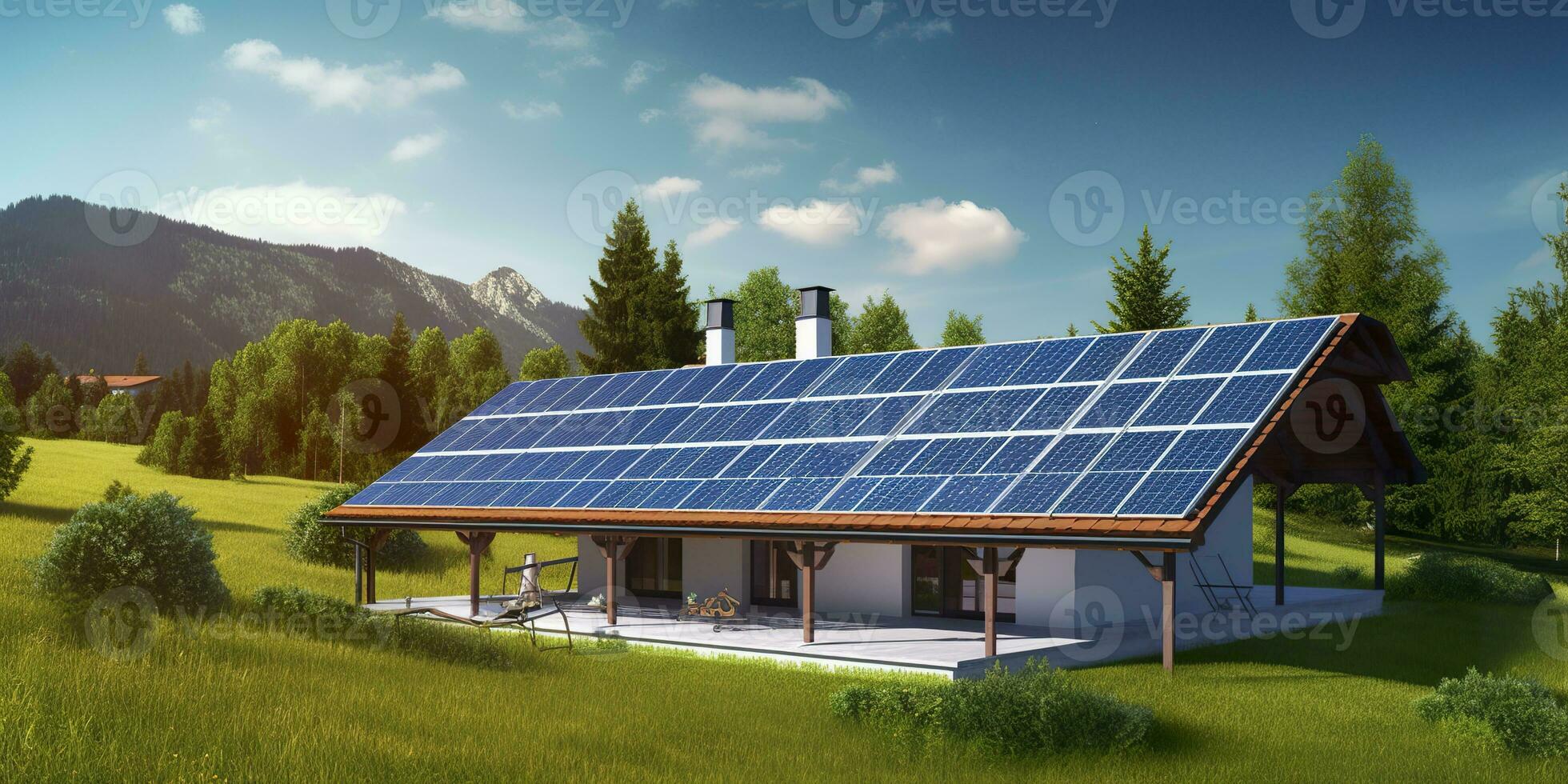 ai gegenereerd fotovoltaïsche zonne- panelen. duurzame energie. een mini macht fabriek voor een huis. generatief ai foto