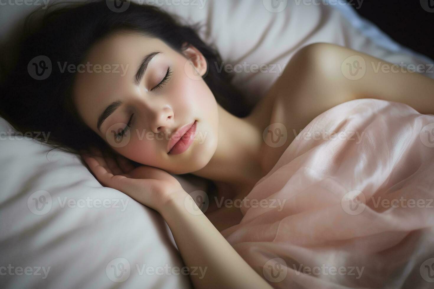 ai gegenereerd een Dames aan het liegen Aan een bed generatief ai foto