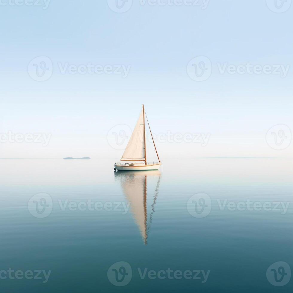 ai gegenereerd minimalistische foto een schip Aan zee