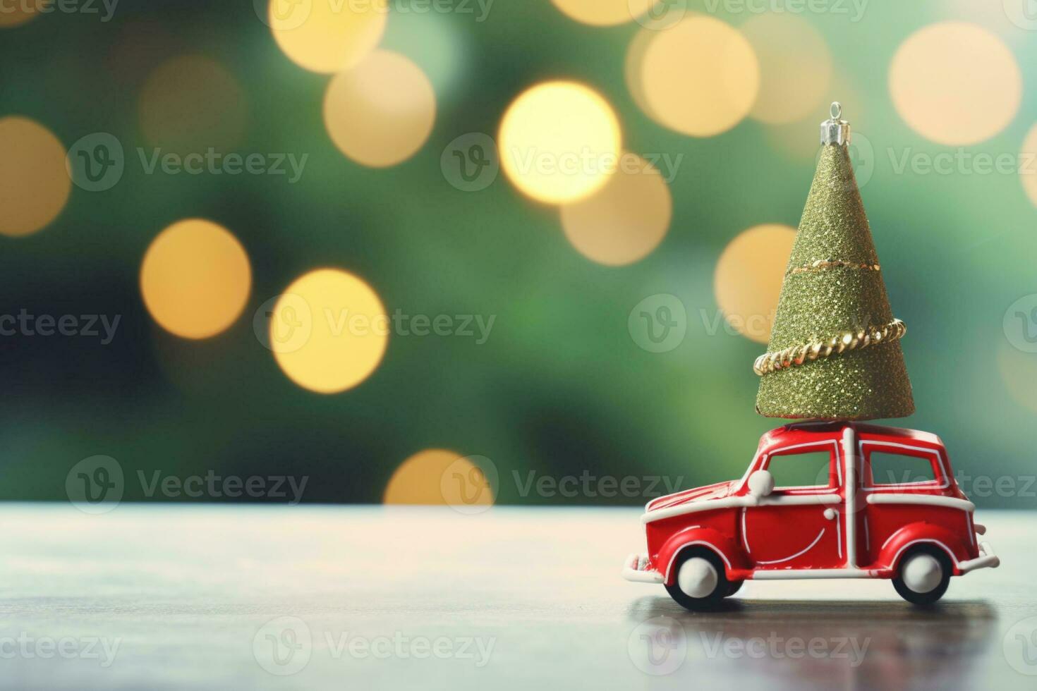 ai gegenereerd speelgoed- auto draag- klein Kerstmis boom foto