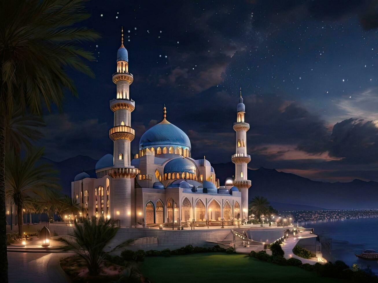 ai gegenereerd Ramadan foto met een mooi moskee