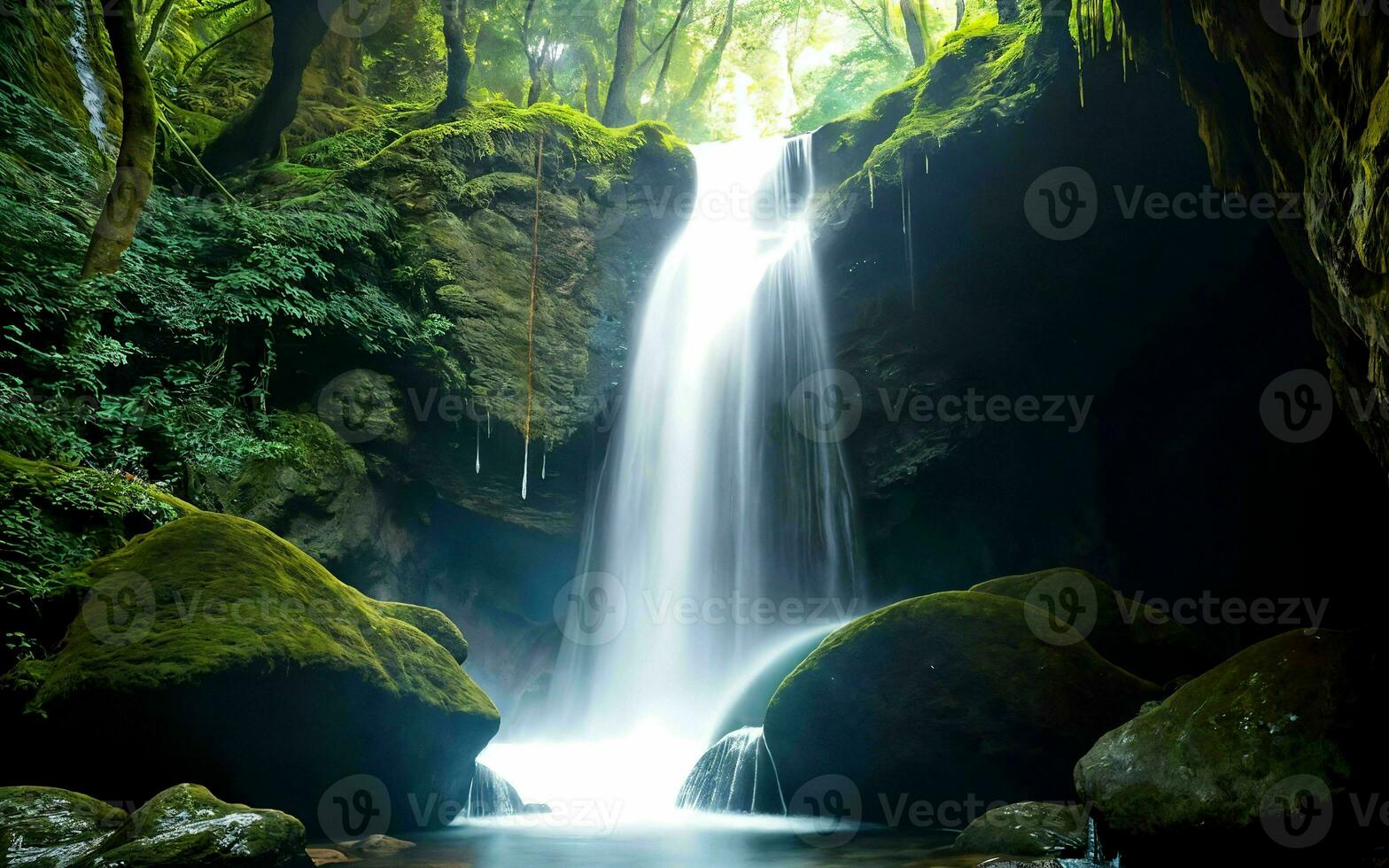 ai gegenereerd ondergronds grot waterval verborgen schoonheid ai gegenereerd foto