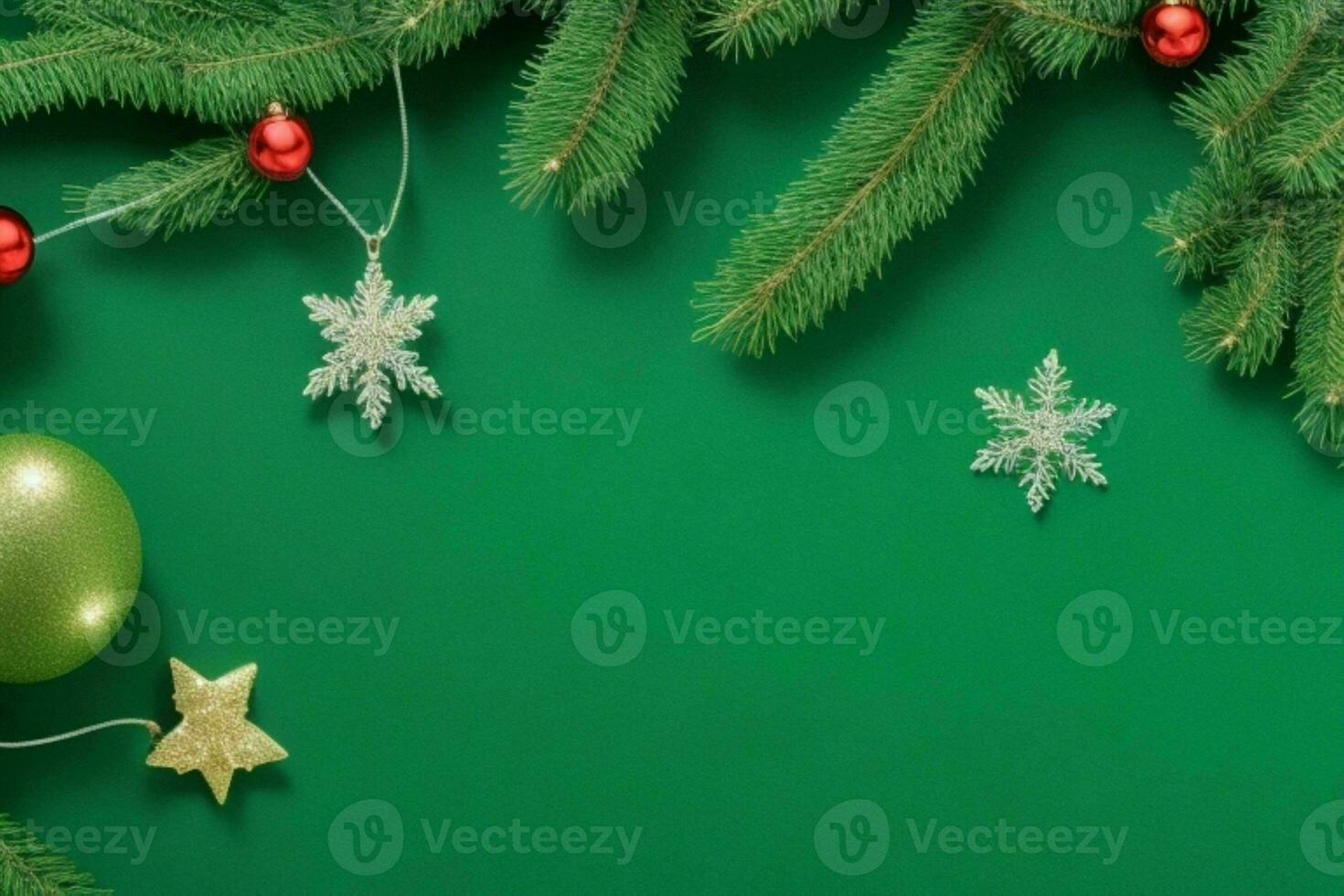 ai gegenereerd groen achtergrond. vrolijk Kerstmis en nieuw jaar banier met kopiëren ruimte. pro foto