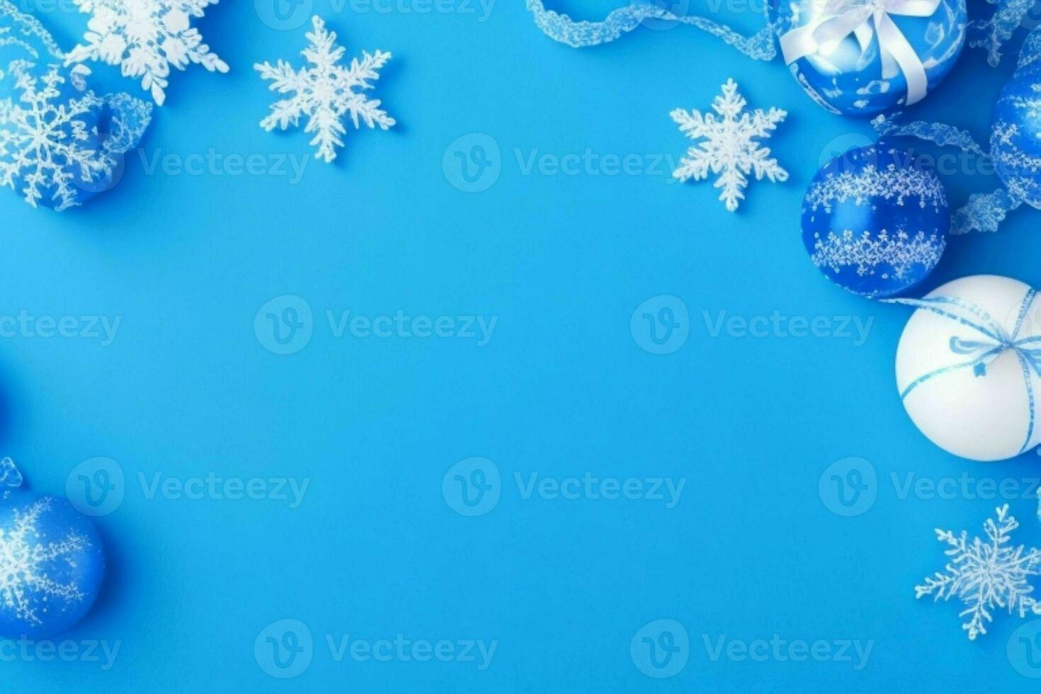 ai gegenereerd blauw achtergrond. vrolijk Kerstmis en nieuw jaar banier met kopiëren ruimte. pro foto