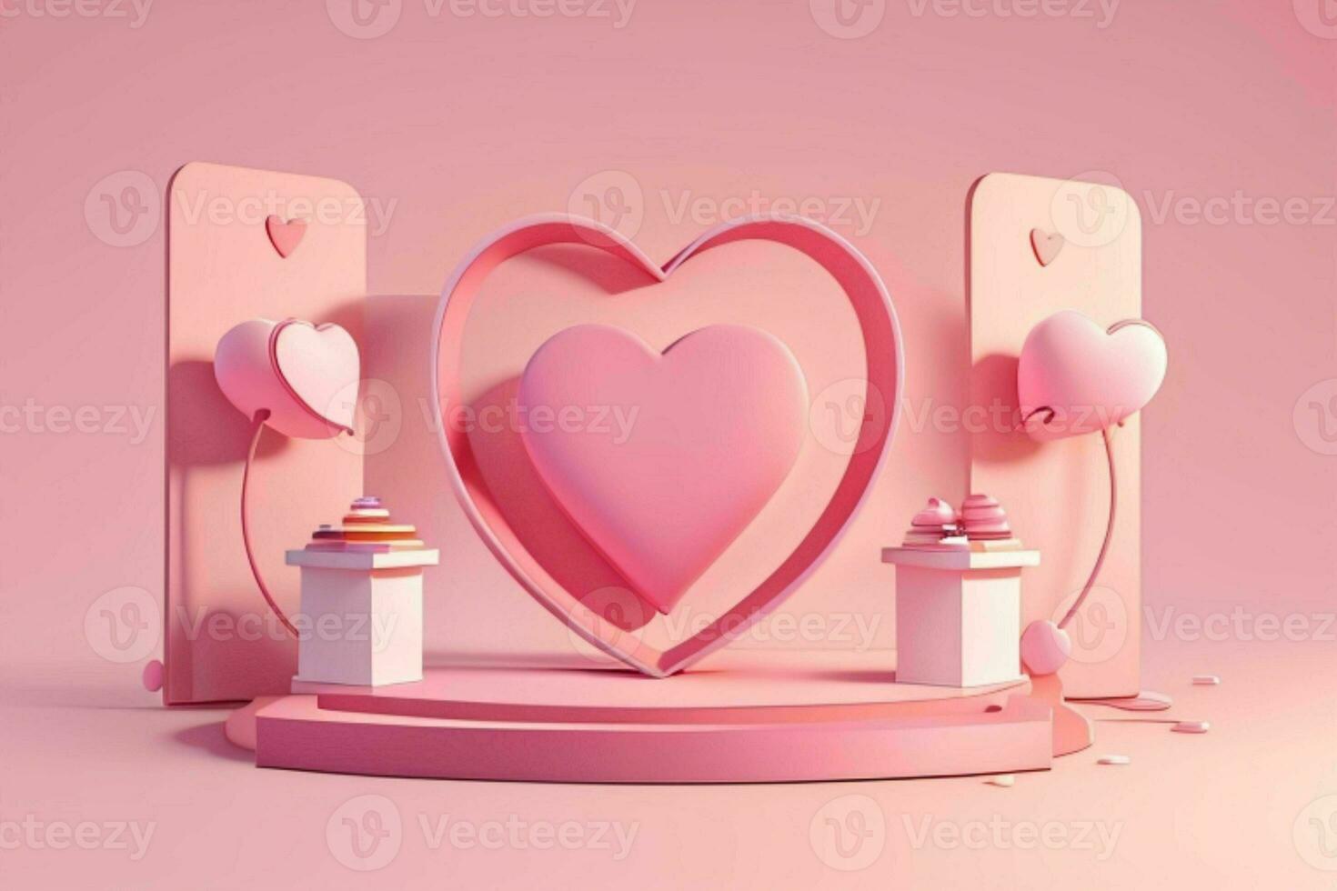 ai gegenereerd 3d renderen podium voor Product Scherm model, Valentijnsdag dag liefde vorm achtergrond. pro foto