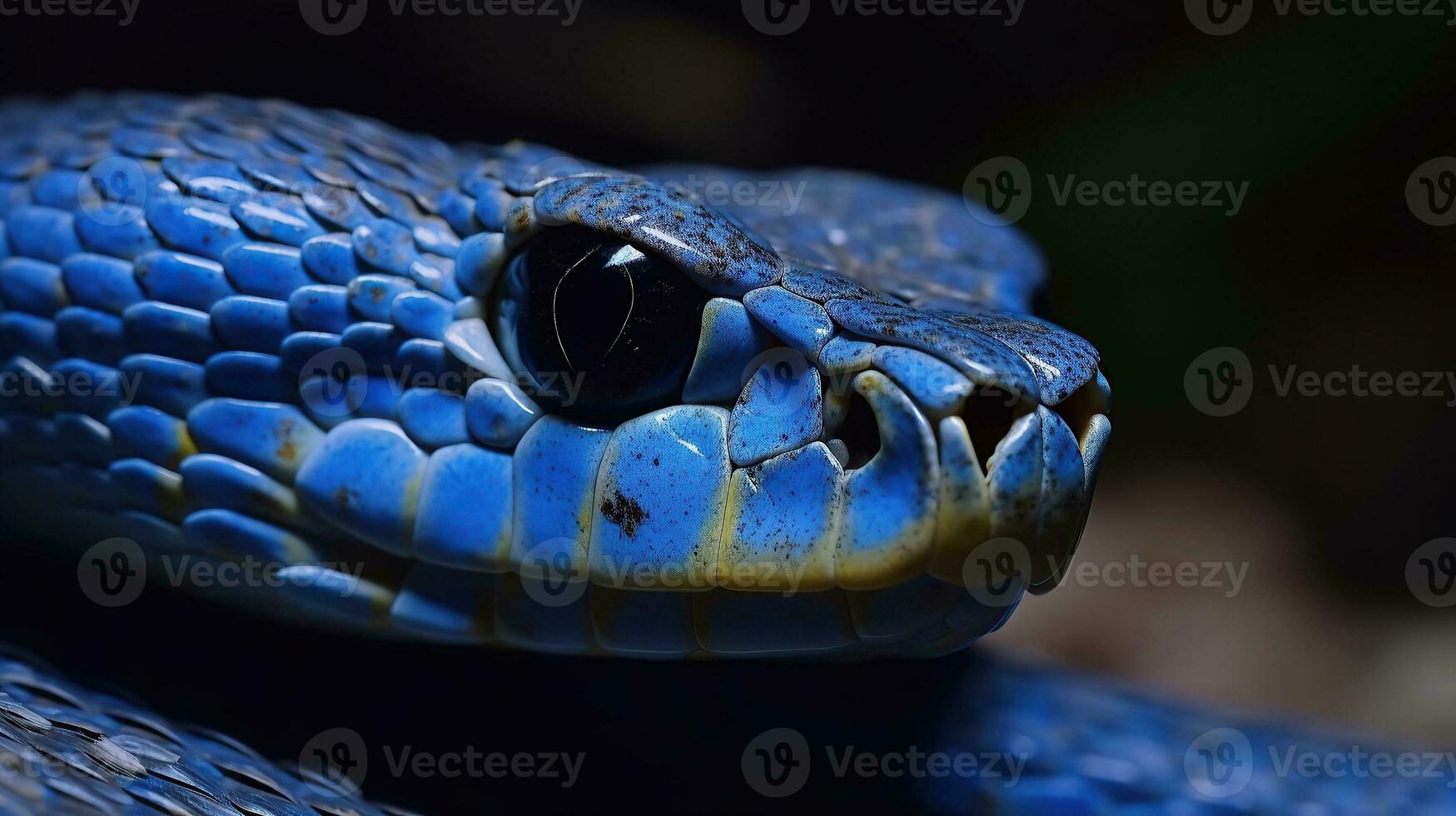 ai gegenereerd blauw adder slang detailopname gezicht generatief ai foto