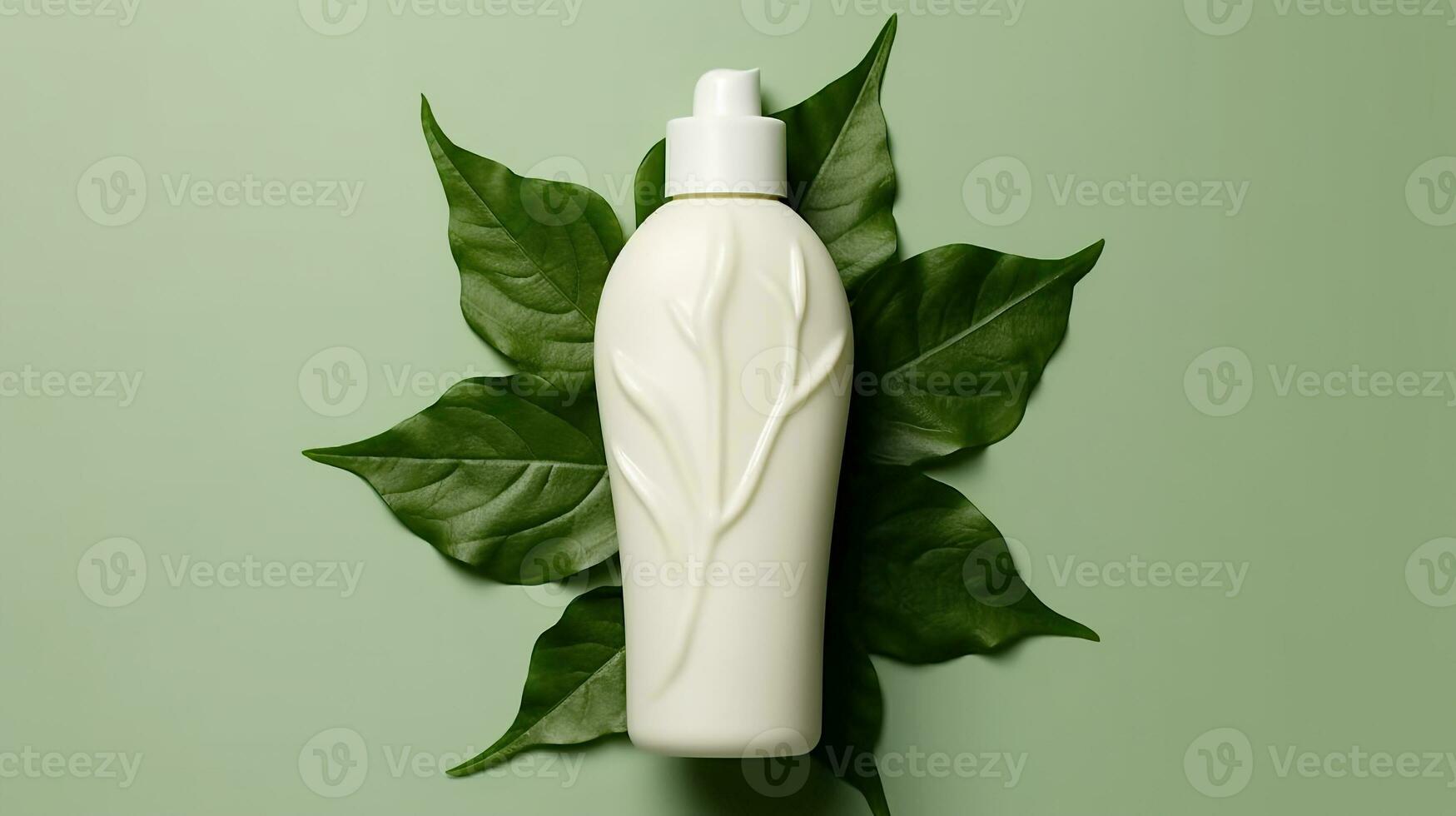 ai gegenereerd blanco wit lotion Product met zomer blad Bij kleur achtergrond voor mockup generatief ai foto