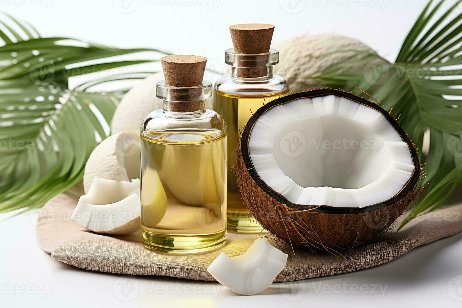 ai gegenereerd kokosnoot olie extract geïsoleerd wit achtergrond professioneel reclame voedsel fotografie foto