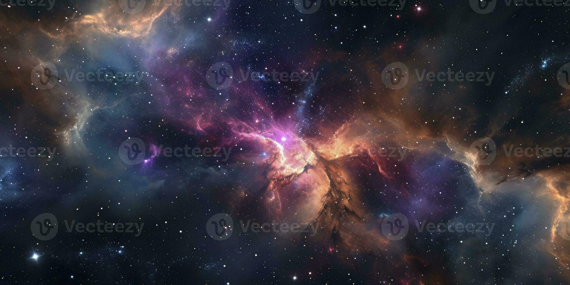 ai gegenereerd ruimte achtergrond met sterrenstof en schijnend sterren. realistisch kleurrijk kosmos met nevel en melkachtig manier. foto