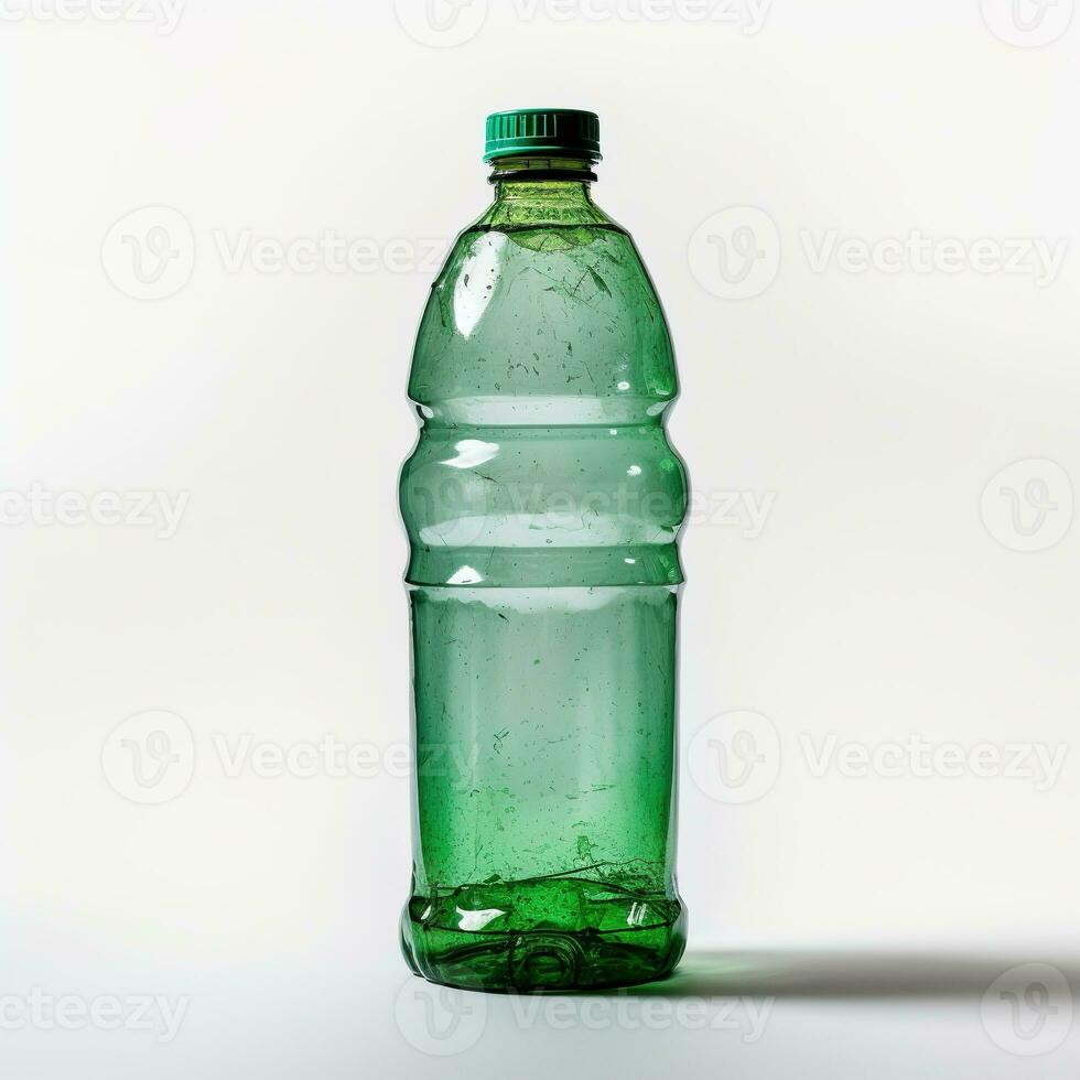 ai gegenereerd leeg gebruikt uitschot plastic fles Aan wit achtergrond. recyclen, afval, onzin foto