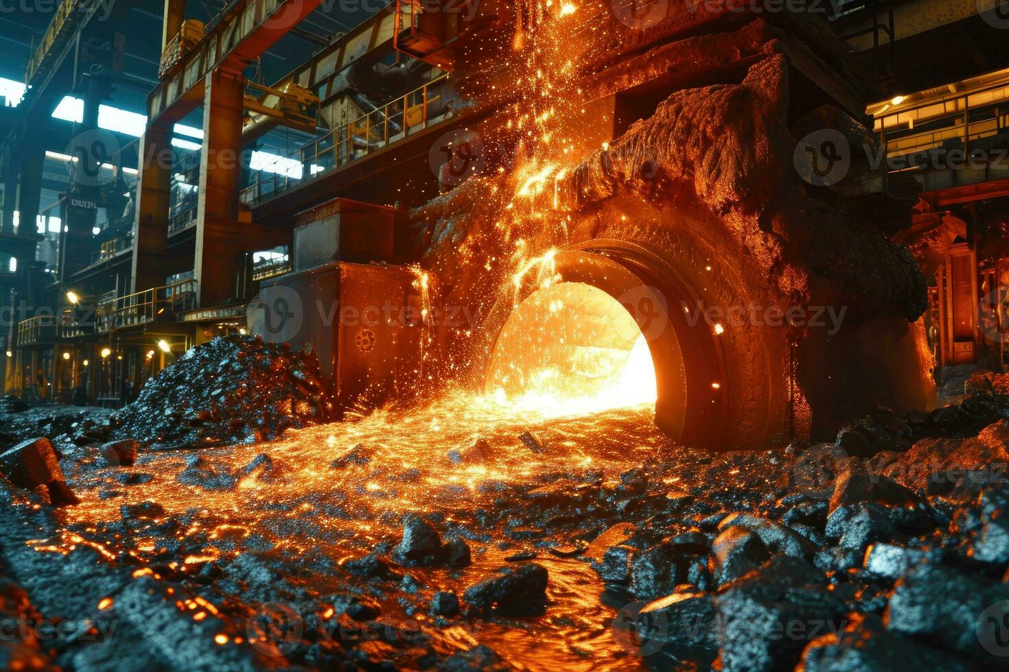ai gegenereerd voorraad foto binnen een staal smelten fabriek professioneel fotografie