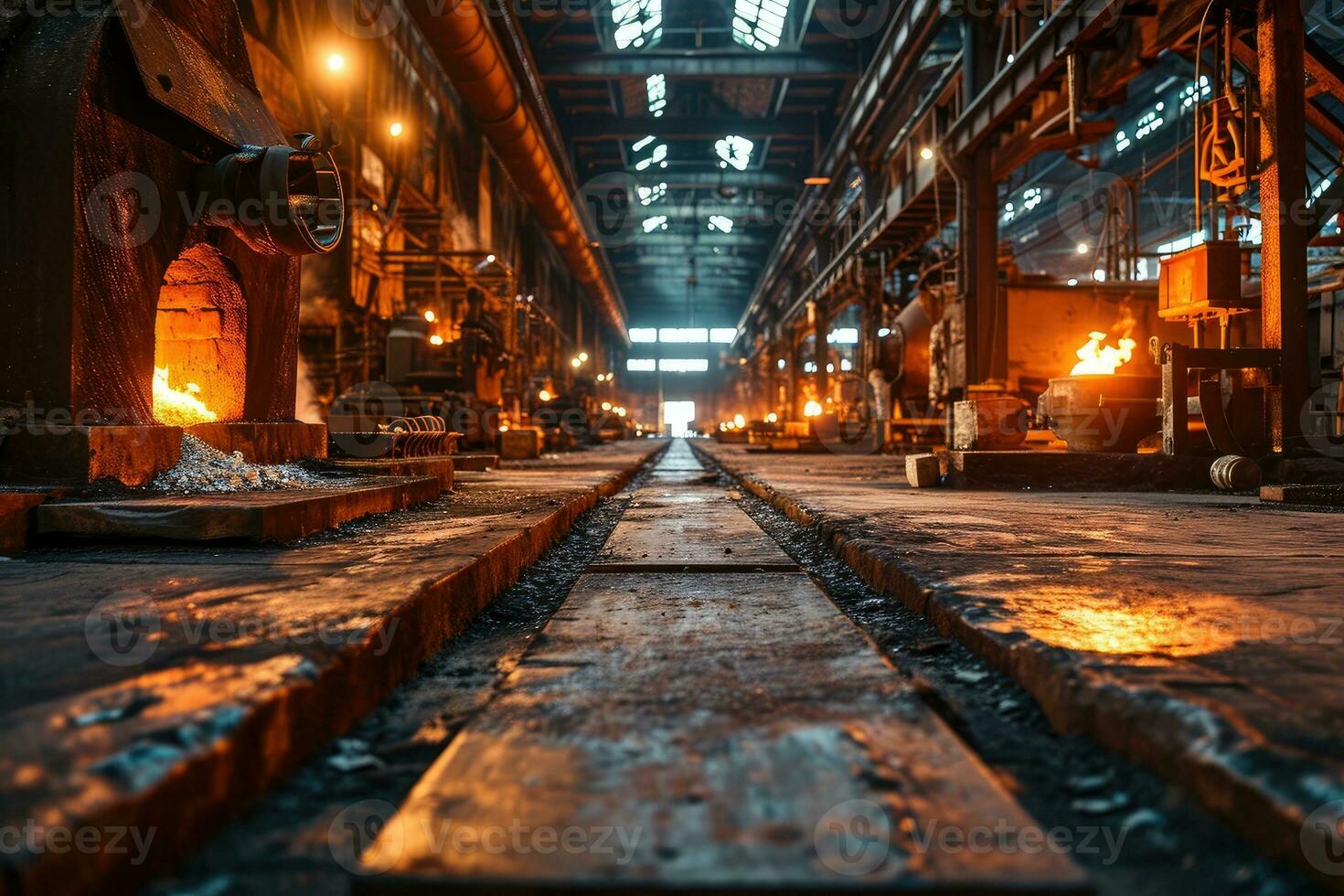 ai gegenereerd voorraad foto binnen een staal smelten fabriek professioneel fotografie