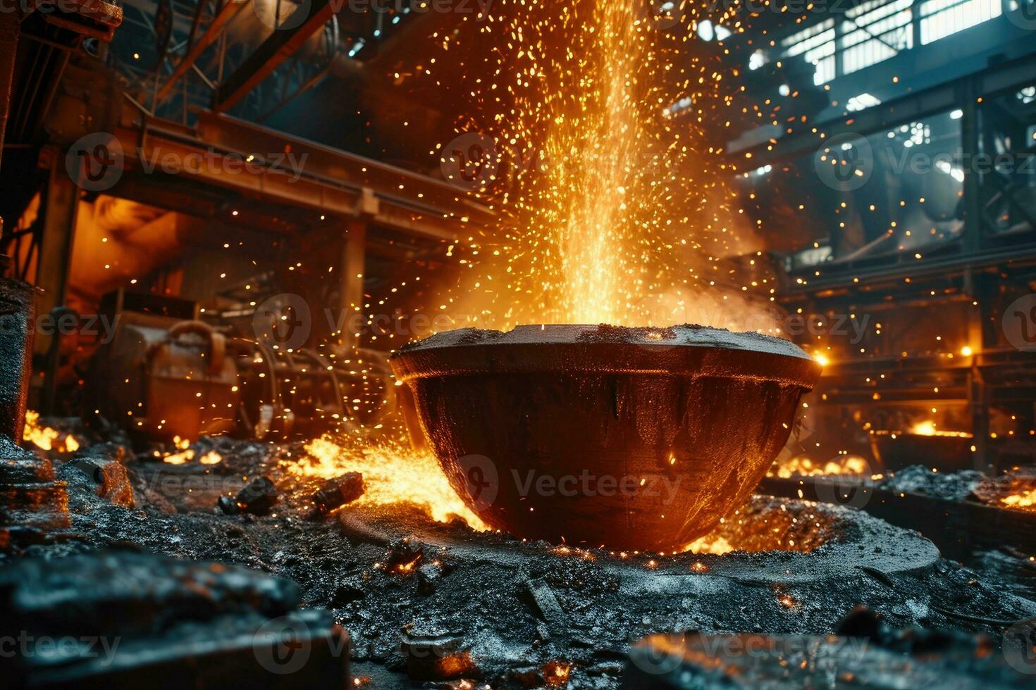 ai gegenereerd voorraad foto binnen een staal smelten fabriek professioneel fotografie