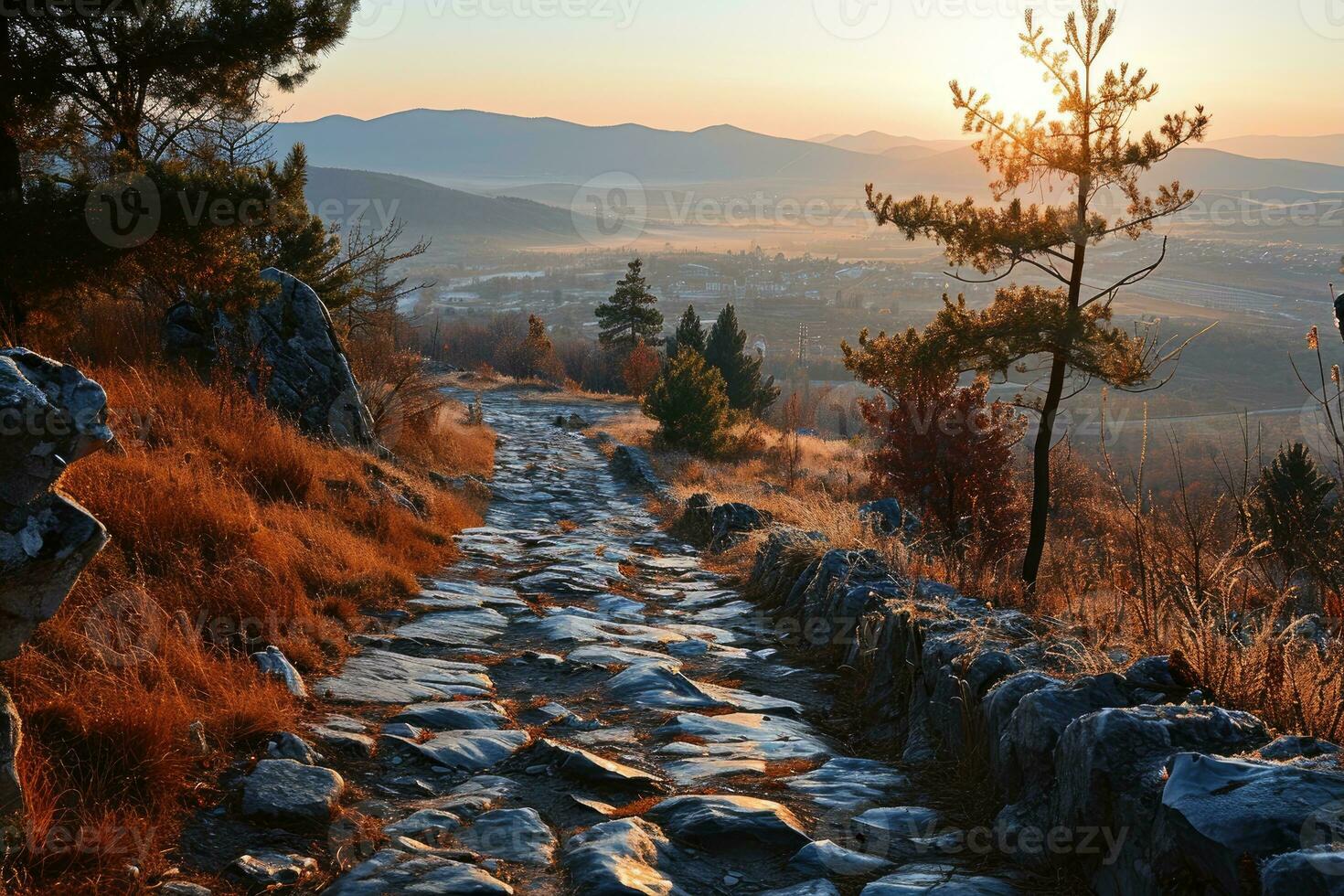 ai gegenereerd top van de berg wandelen professioneel fotografie foto