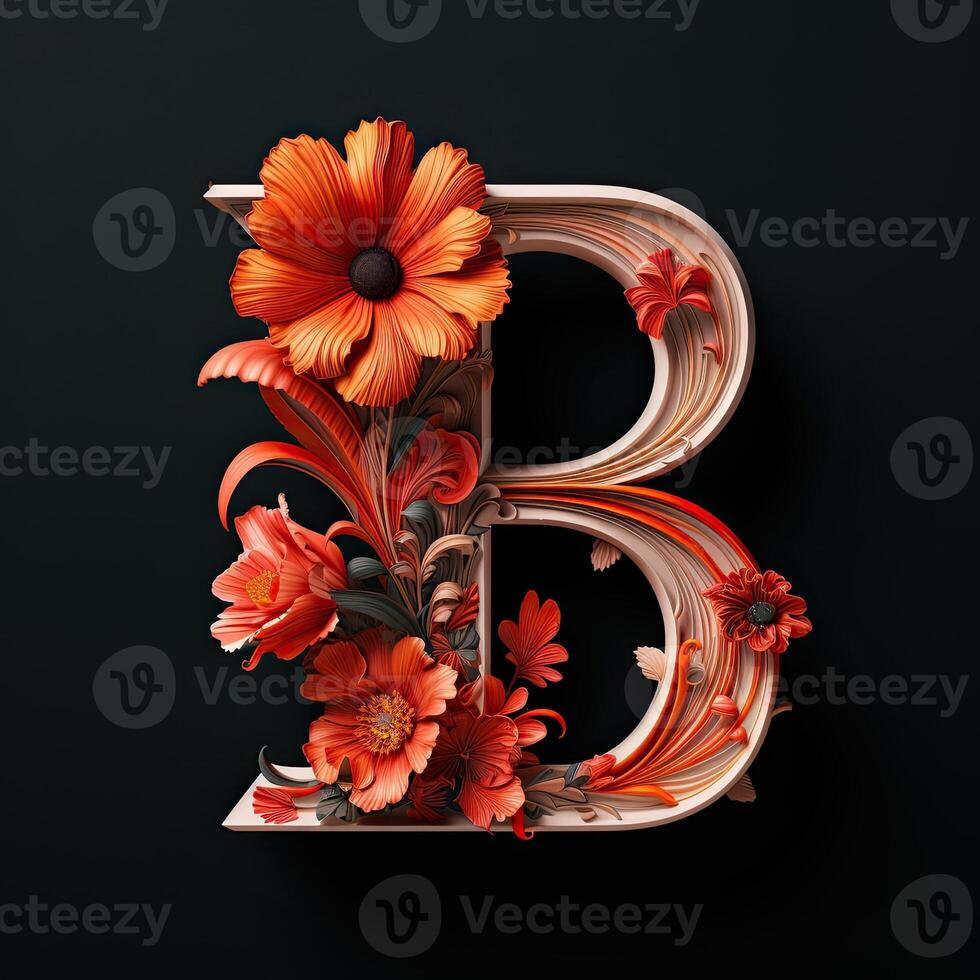 ai gegenereerd bloemen typografie brief b. bloem doopvont voor decoratie. generatief ai illustratie voor bruiloften foto