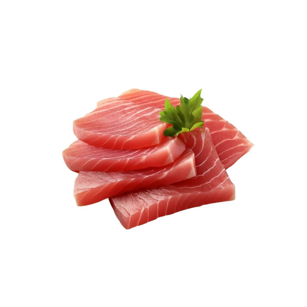 ai gegenereerd aanlokkelijk 3d illustratie van smakelijk tonijn sashimi, geïsoleerd Aan een schoon wit achtergrond foto