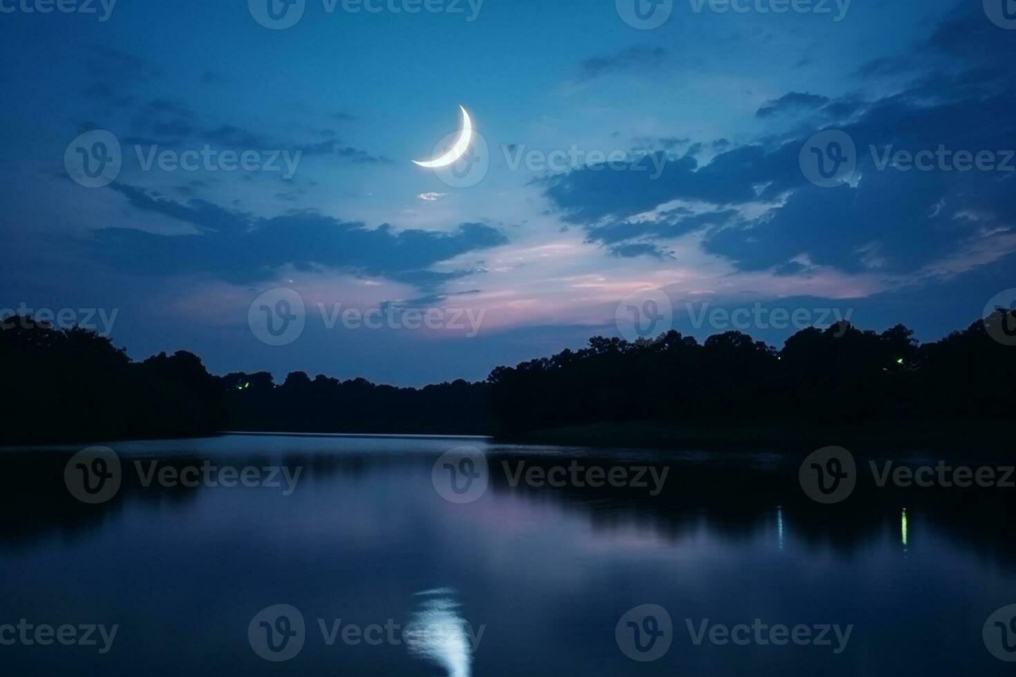 ai gegenereerd nacht lucht en maan, sterren, Ramadan kareem viering foto