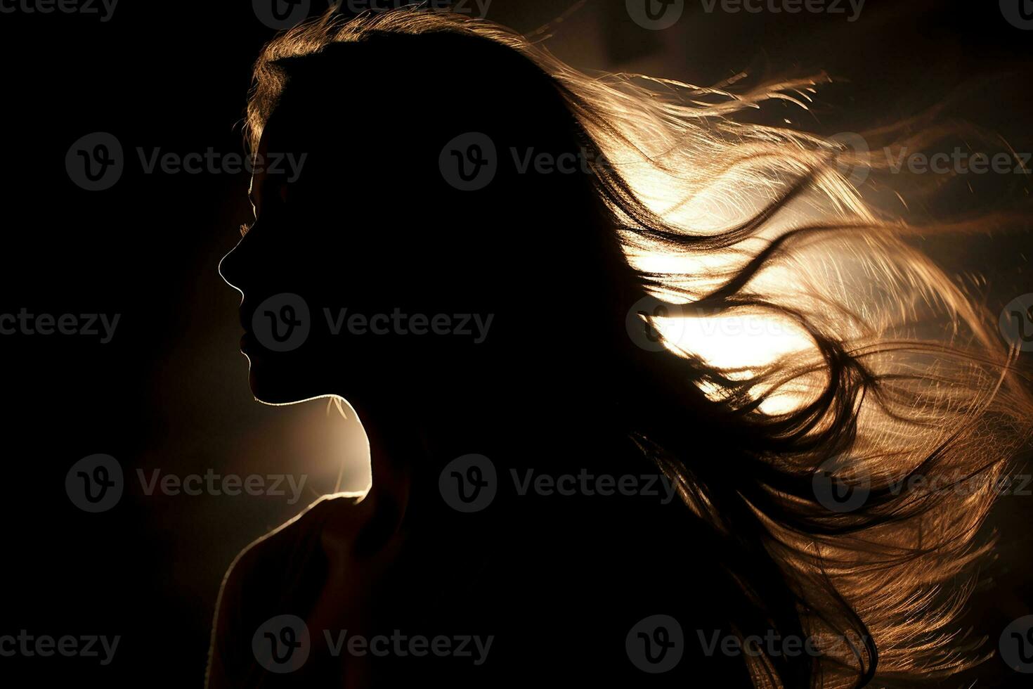 ai gegenereerd silhouet van een vrouw staand met lang haar- foto