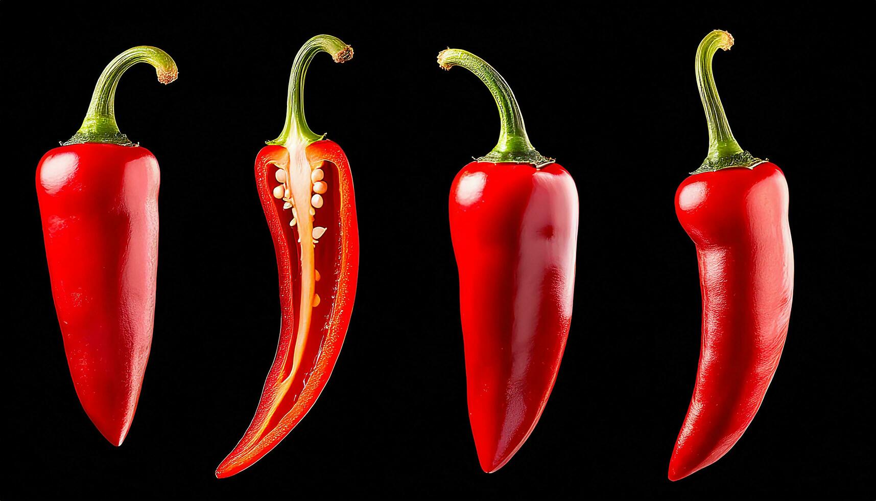 ai gegenereerd verzameling van rood Chili paprika's geïsoleerd Aan transparant achtergrond foto