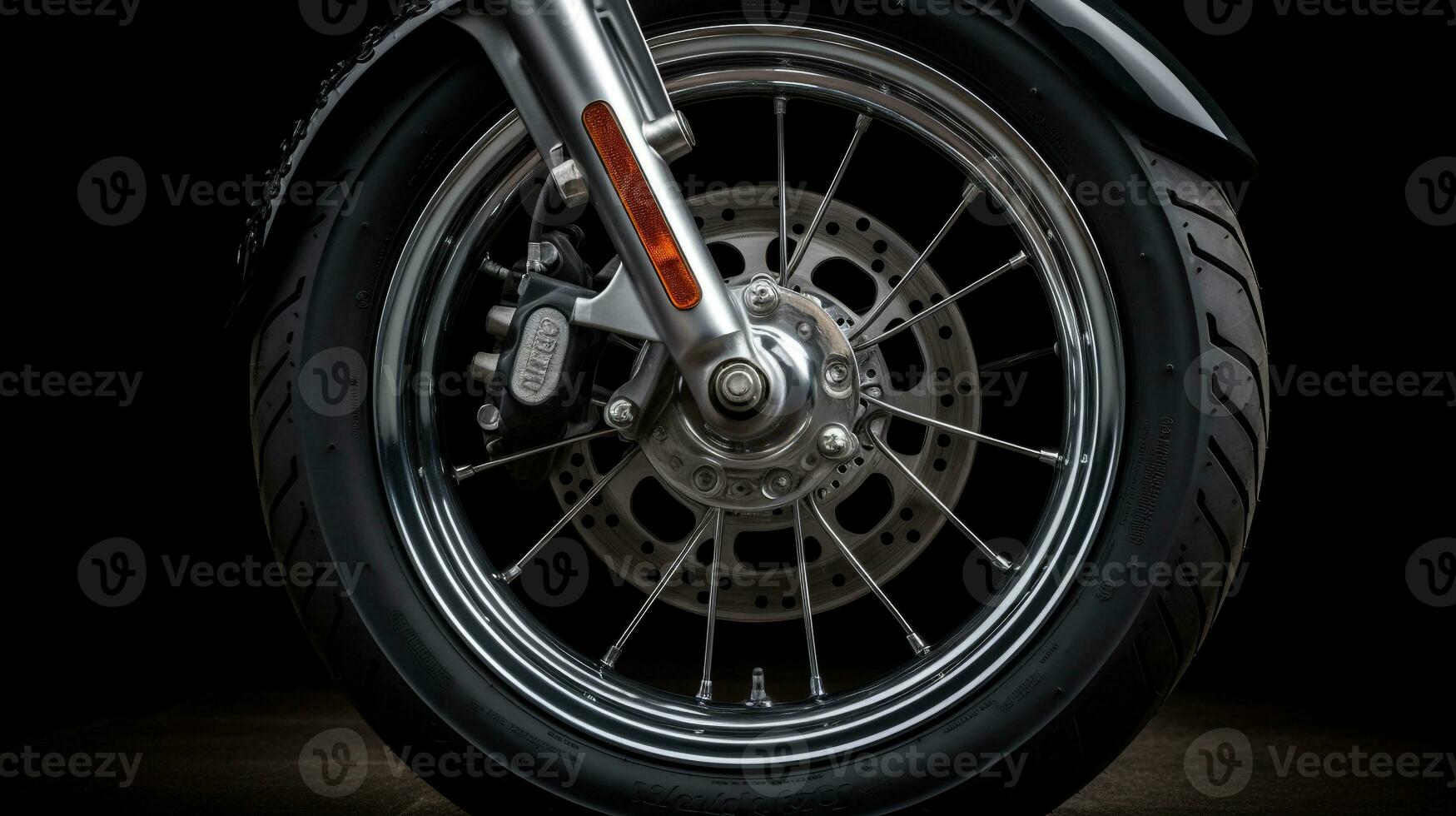 ai gegenereerd een detailopname schot van een harley davidson sportster voorkant wiel en band betreden. generatief ai foto