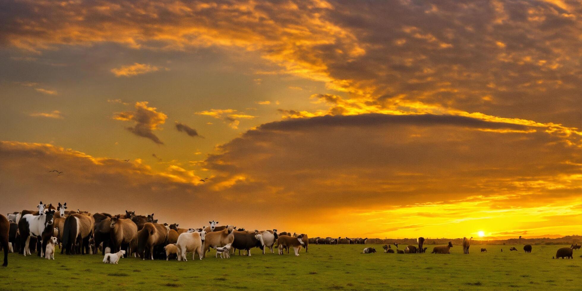 ai gegenereerd werelddierendag foto dier natuur ongedomesticeerd in met gras begroeid savanne Bij zonsondergang generatief ai