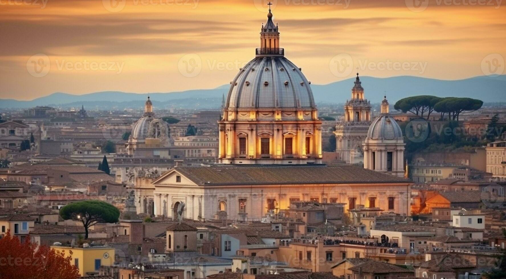 ai gegenereerd panoramisch visie van Rome, panoramisch visie van antiek stad Rome, top visie van de stad foto