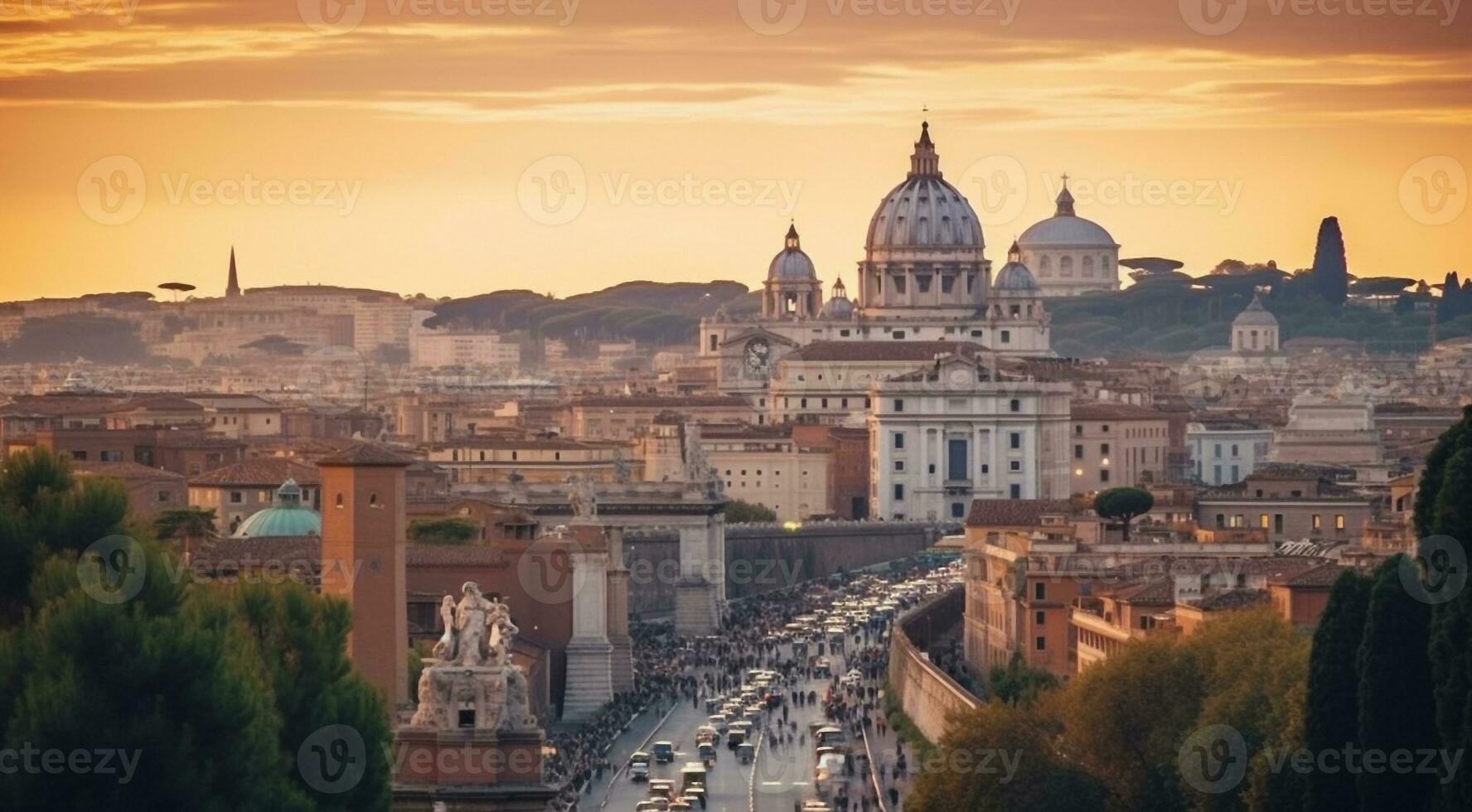 ai gegenereerd panoramisch visie van Rome, panoramisch visie van antiek stad Rome, top visie van de stad foto