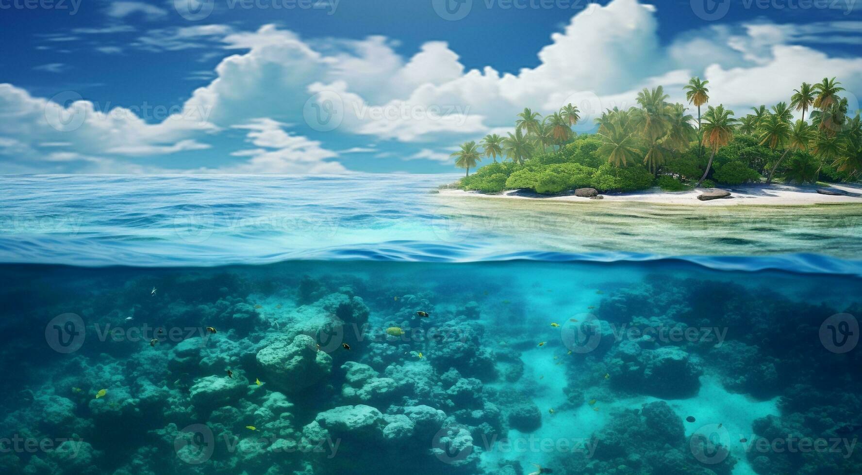 ai gegenereerd tropisch blauw zee tafereel, blauw water in de zee, tropisch oceaan, oceanisch tafereel foto