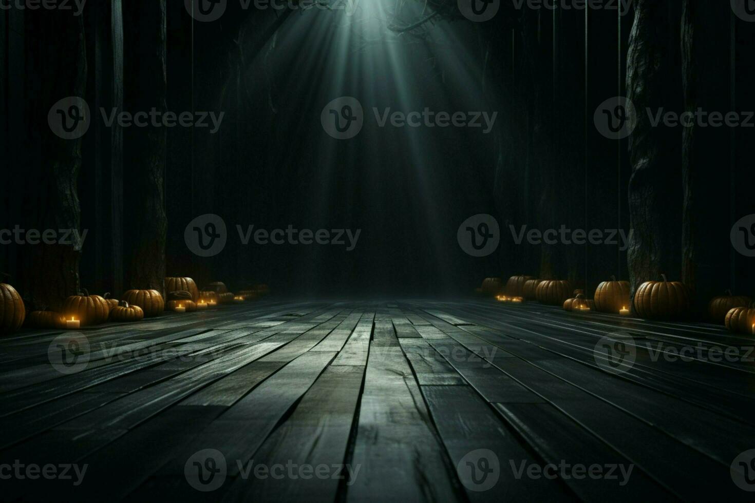 ai gegenereerd spookachtig tafereel mysterieus halloween atmosfeer met chillen houten planken backdrop ai gegenereerd foto