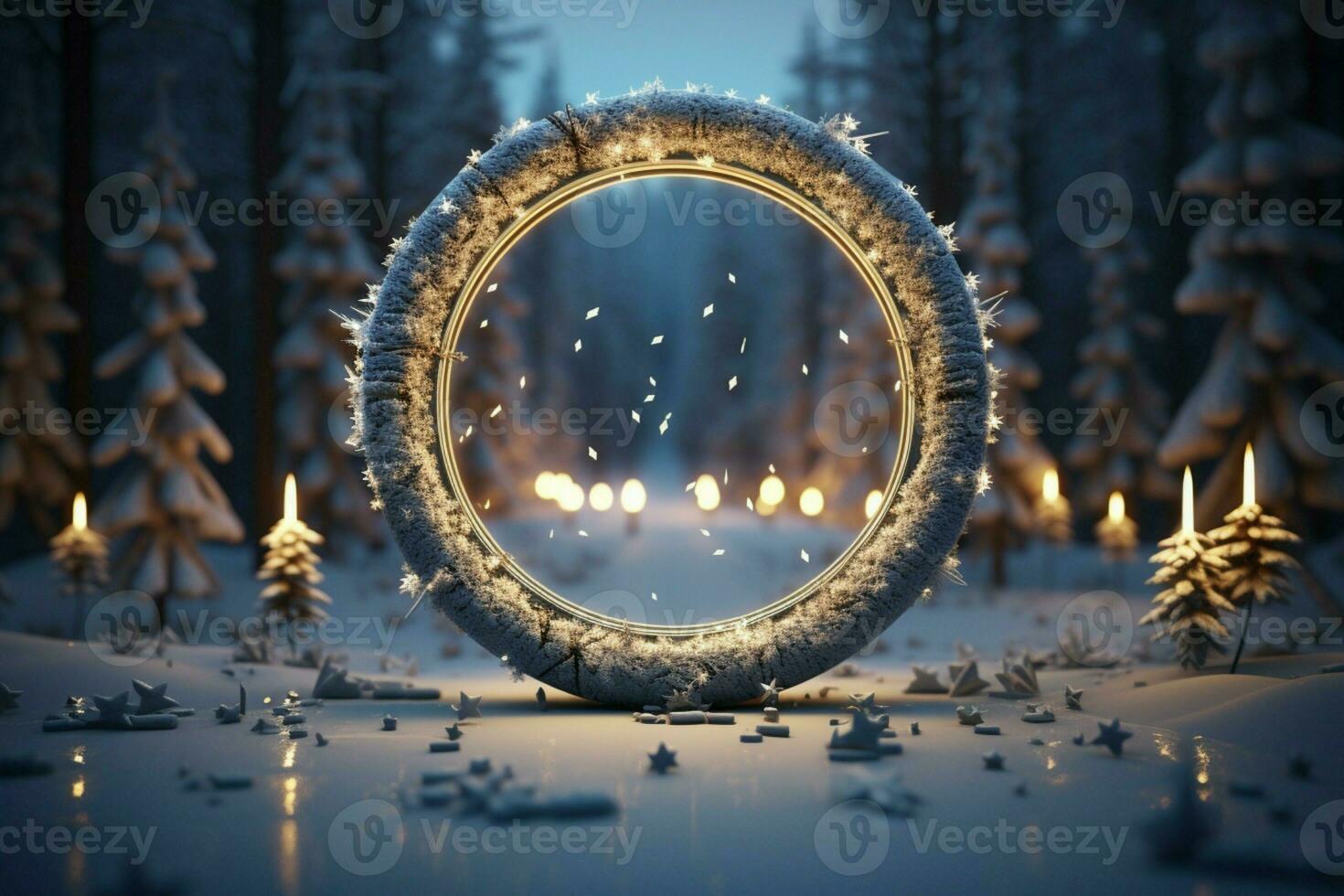 ai gegenereerd elegant ontworpen 3d cirkel kader achtergrond perfect voor vrolijk Kerstmis en gelukkig nieuw jaar ai gegenereerd foto