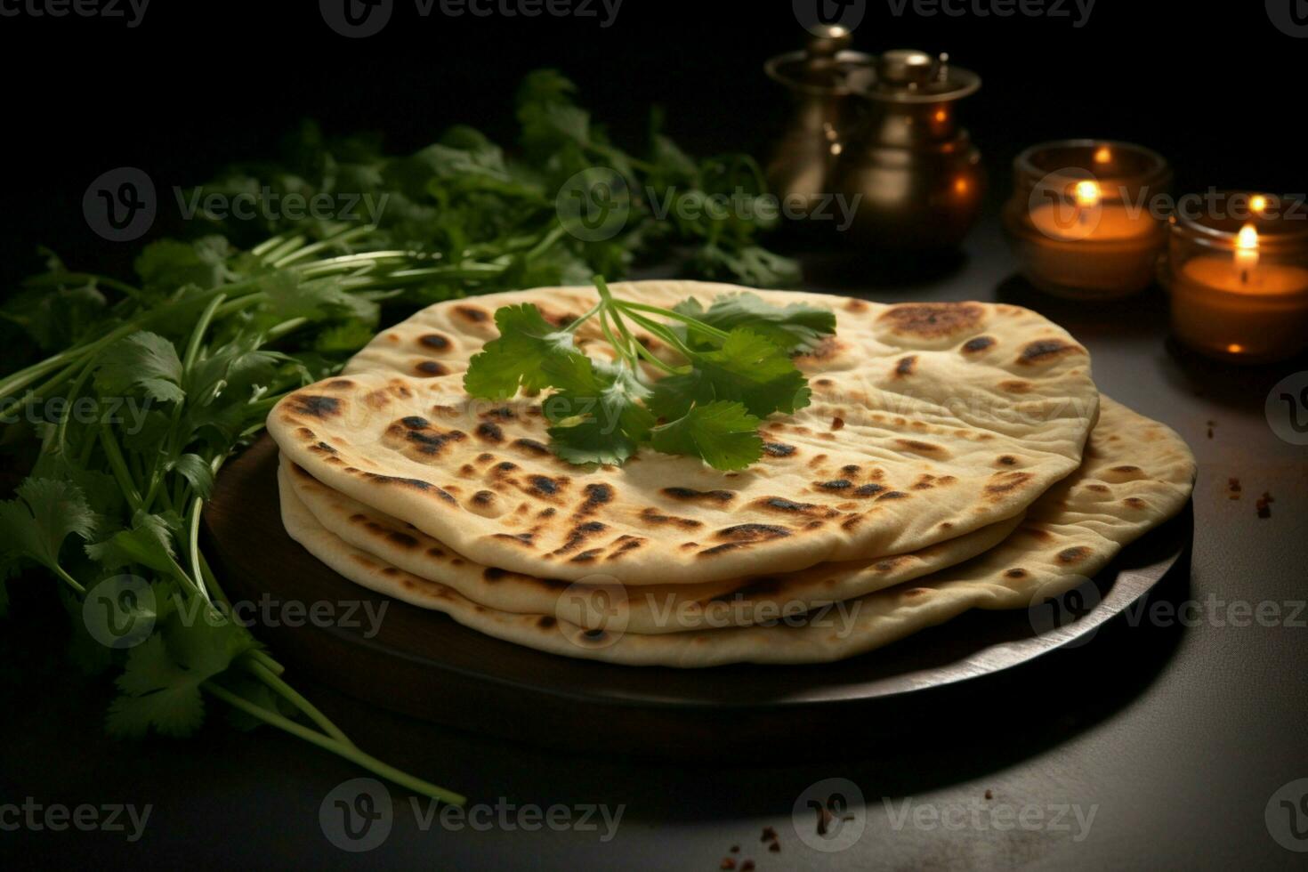 ai gegenereerd foelie lucht gevulde roti Indisch traditioneel keuken met chapati, een cultureel genot foto